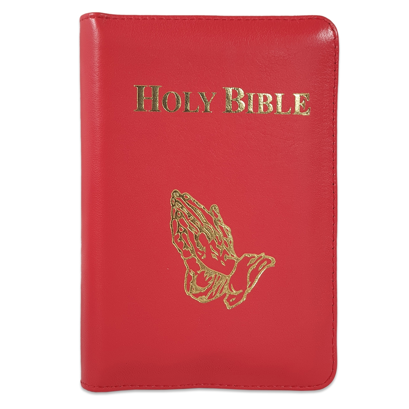 Biblia in lb. engleza, King James Version, mica, piele, rosie, aurita, fermoar, cuv. lui Isus cu rosu, simbol maini in rugaciune Biblia in lb. engleza, King James Version, mica, piele, rosie, aurita, fermoar, cuv. lui Isus cu rosu, simbol maini in rugaciune