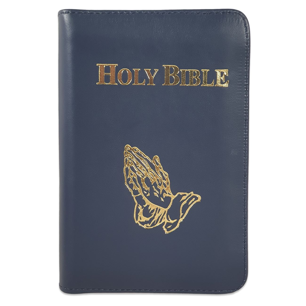 Biblia in lb. engleza, King James Version, mica, piele, bleumarin, aurita, fermoar, cuv. lui Isus cu rosu, simbol maini in rugaciune Biblia in lb. engleza, King James Version, mica, piele, bleumarin, aurita, fermoar, cuv. lui Isus cu rosu, simbol maini in rugaciune