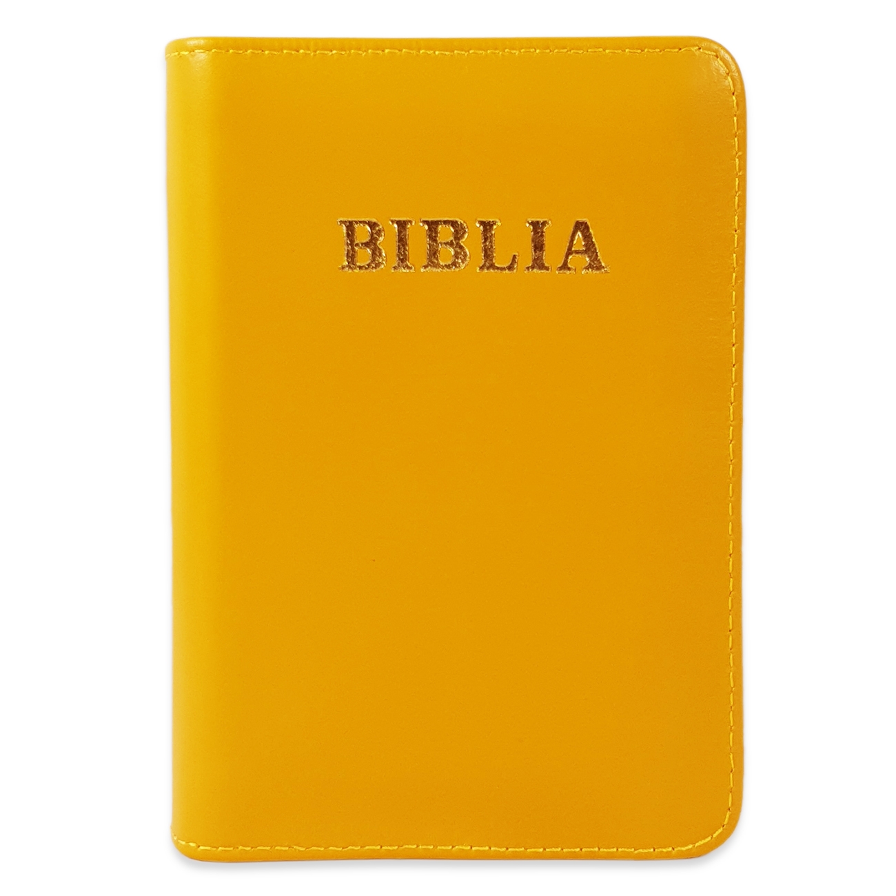 Biblia format mic, din piele, culoare galbena, index, fermoar, margini argintii, cuv. lui Isus in rosu [047 PFI]