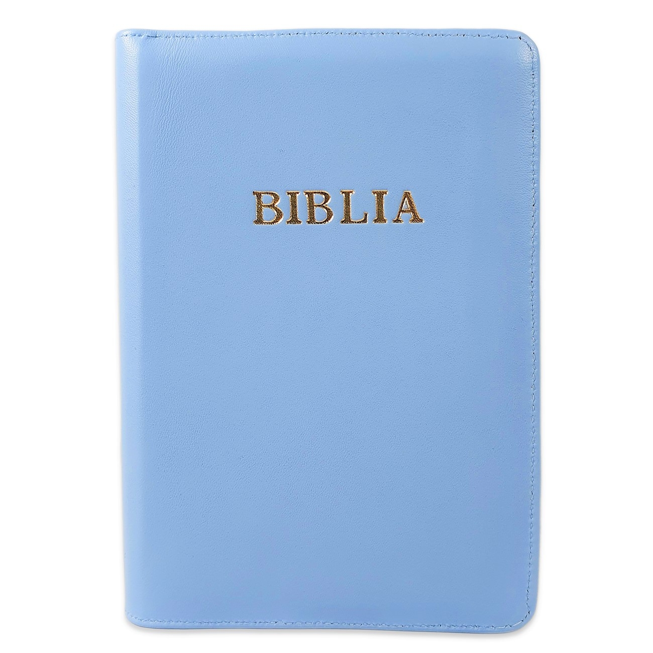 Biblie din piele, marime medie, baby blue, fermoar, index, margini aurii, cuv. lui Isus cu rosu [SB 057 PFI]