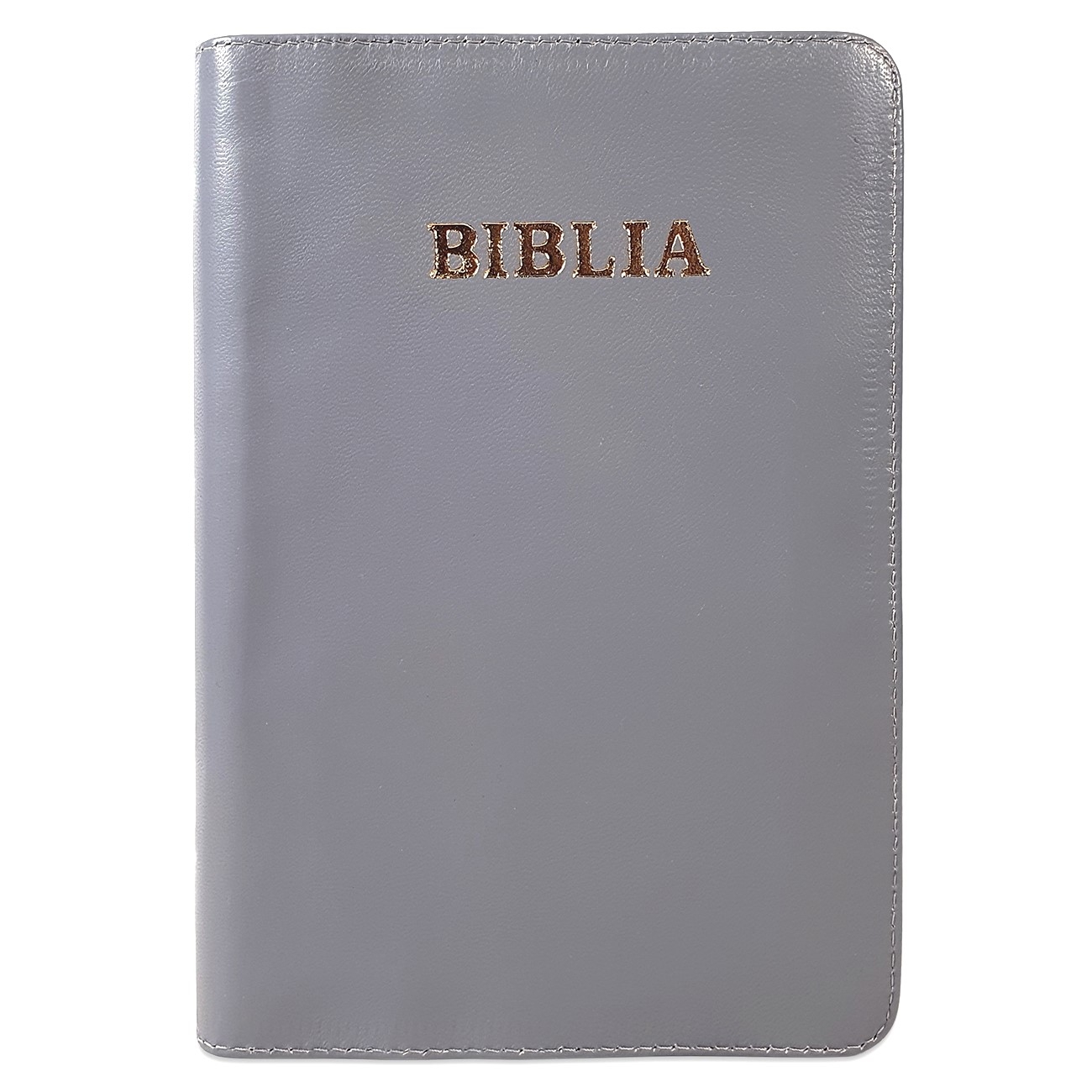 Biblia mica, coperta piele, culoare, gri deschis, index, fermoar, margini aurii, cuv. lui Isus in rosu [047 PFI]