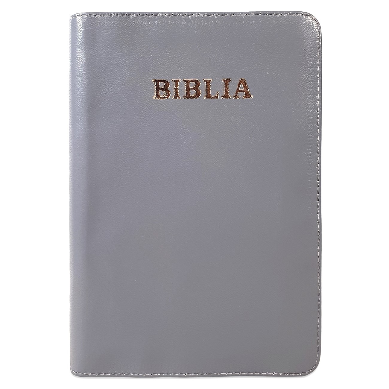 Biblie din piele, marime medie, culoare, gri deschis, fermoar, margini albe,  cuv. lui Isus cu rosu [053]