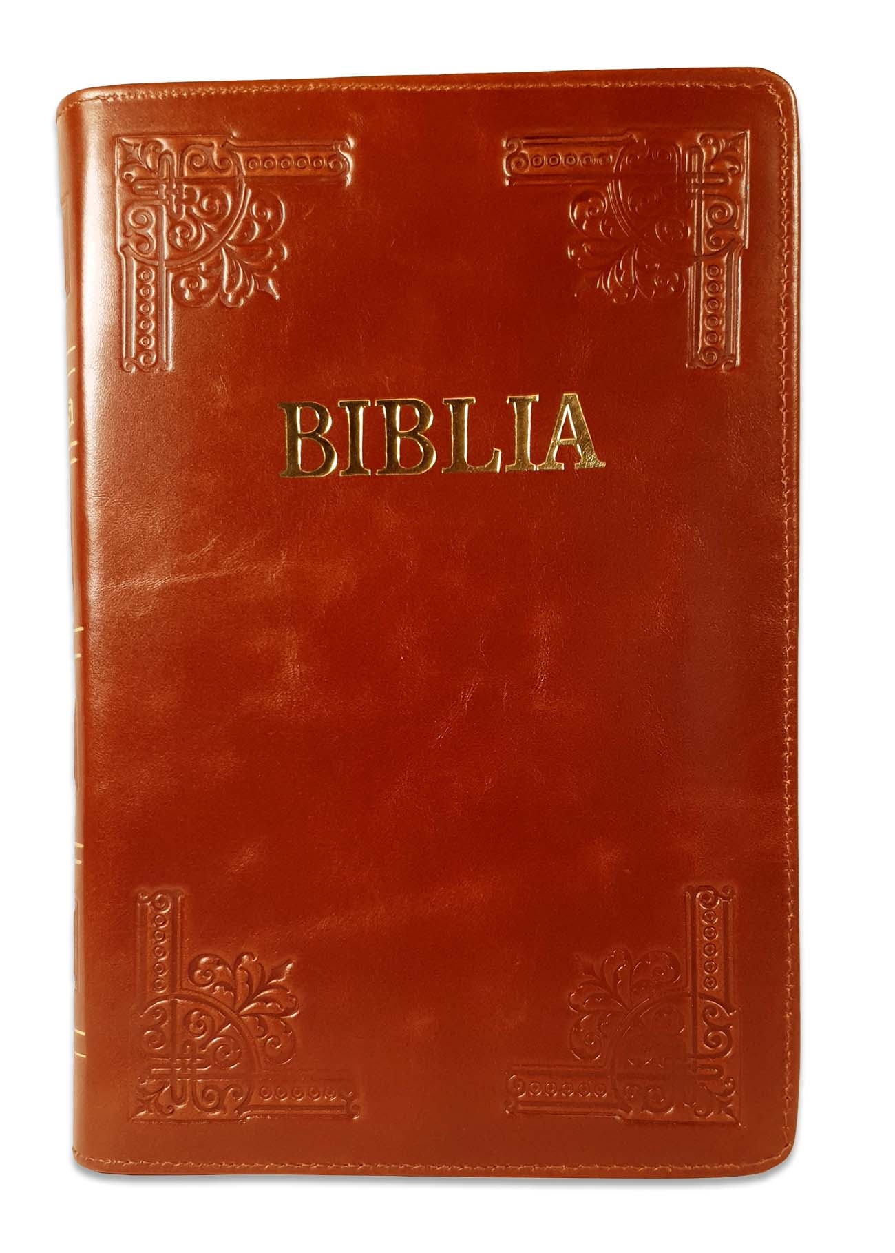 Biblie mare, piele, handmade, culoare maro, fermoar, index, margini argintii, cuv. Isus cu rosu [SI 076 HM]