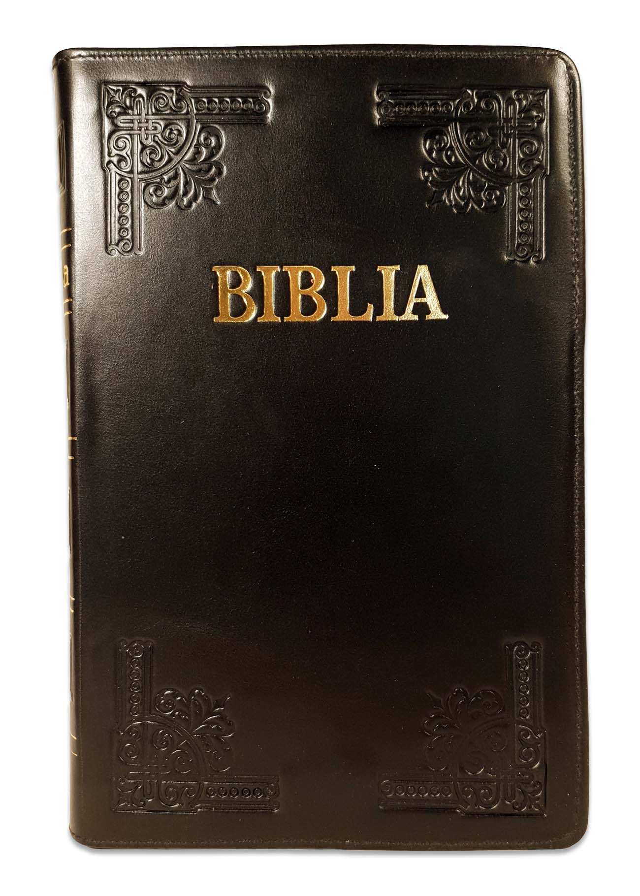 Biblie mare, piele, handmade, culoare neagra, fermoar, index, margini argintii, cuv. Isus cu rosu [SI 076 HM]