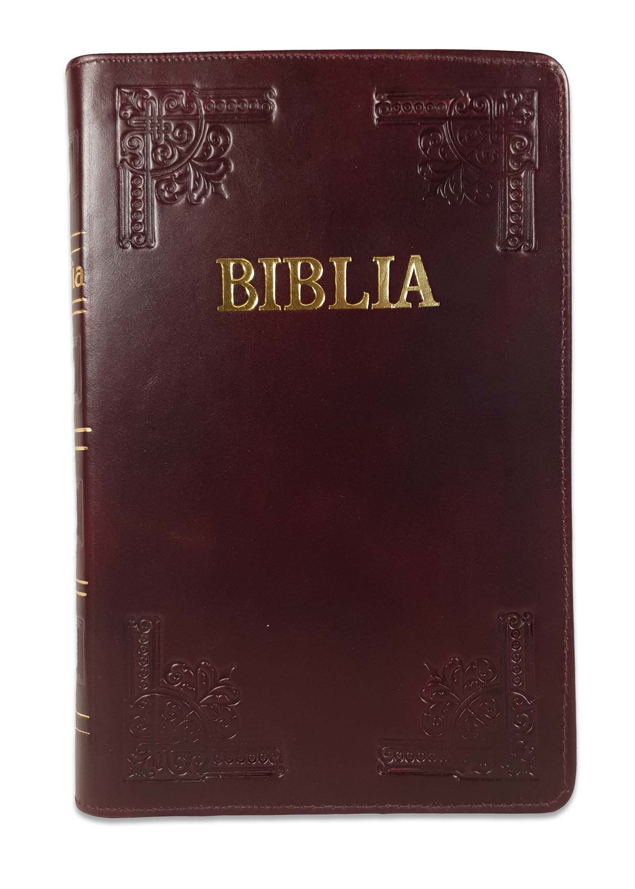 Biblie mare, piele, handmade, culoare visiniu inchis, fermoar, index, margini argintii, cuv. Isus cu rosu [SI 076 HM]