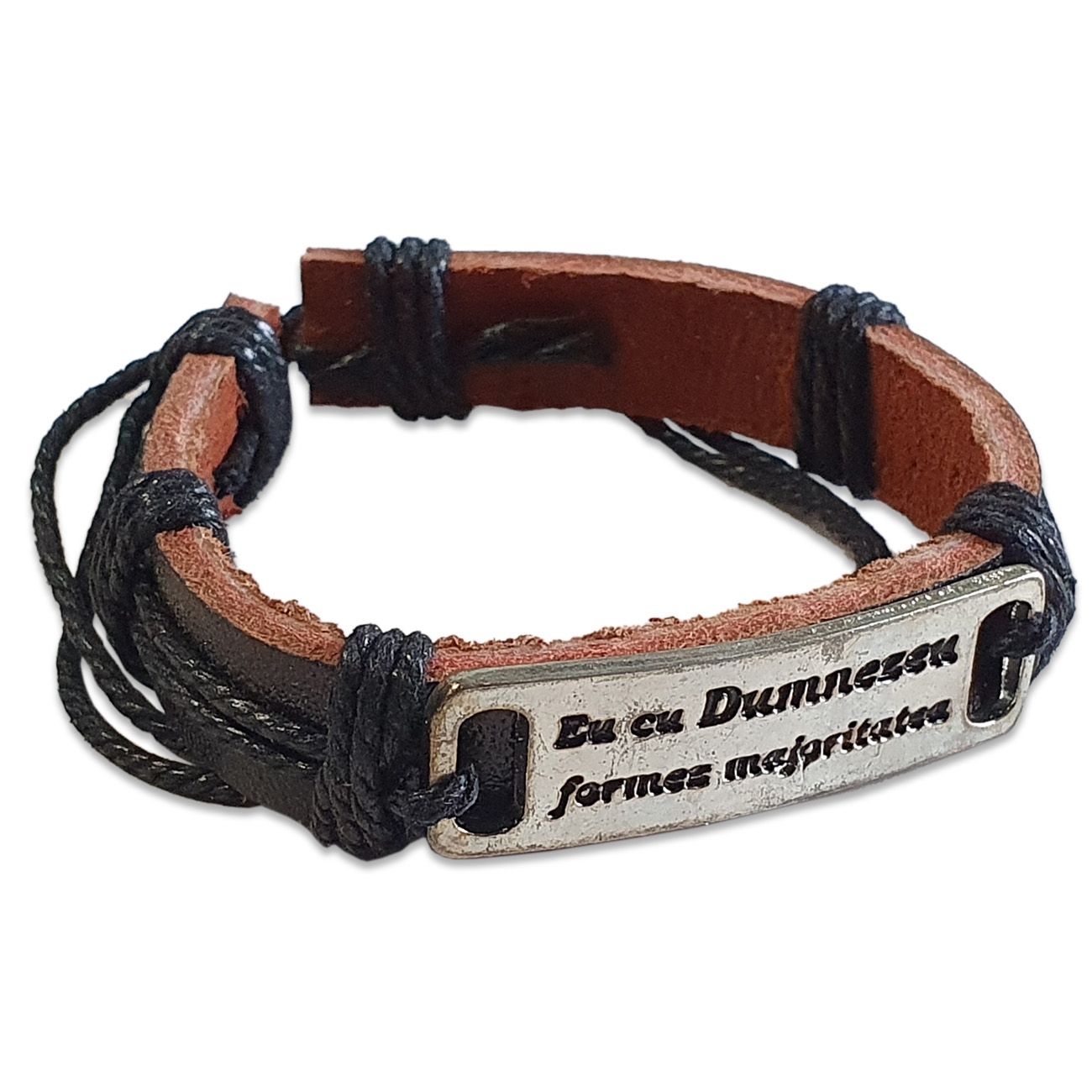 Bratara din piele maro - Eu cu Dumnezeu formez majoritatea Bratara din piele maro - Eu cu Dumnezeu formez majoritatea