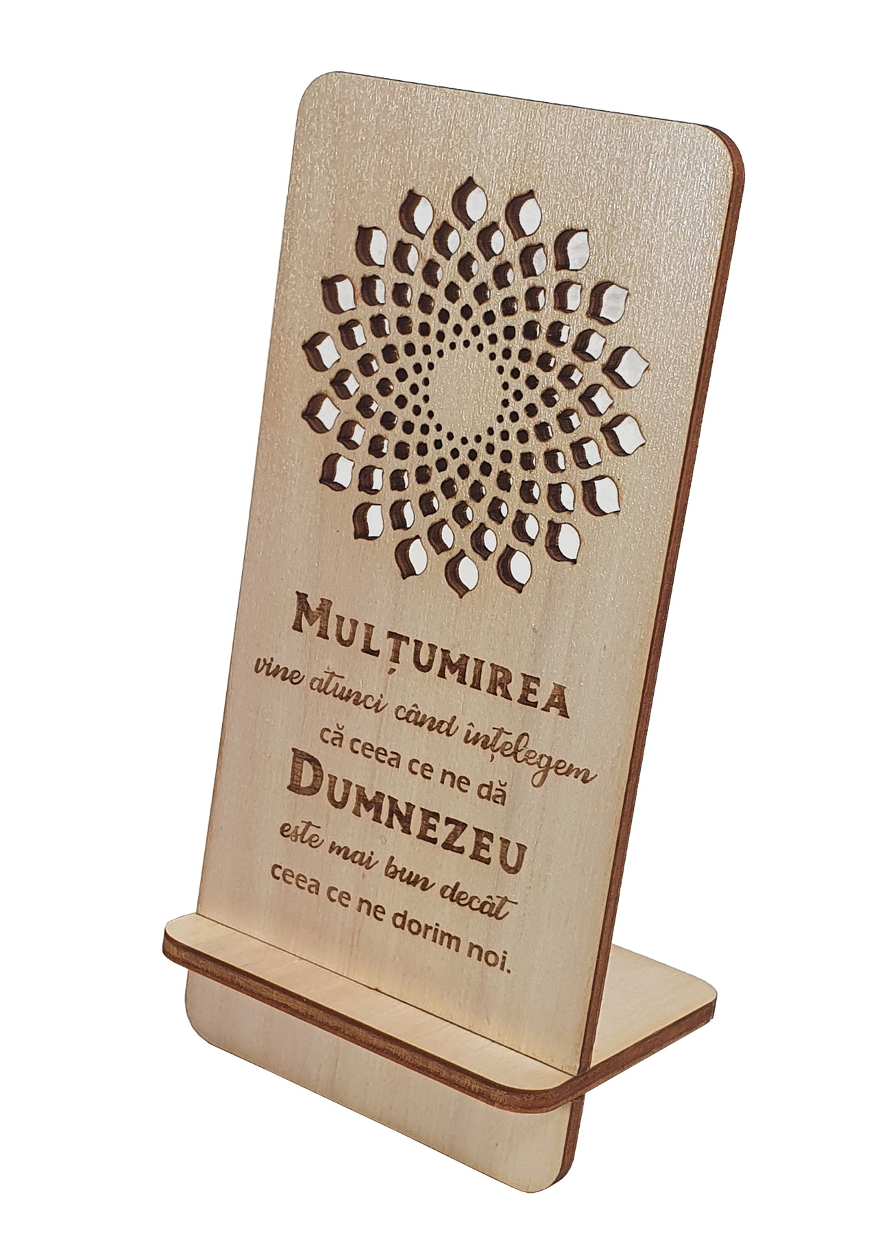 Suport telefon mobil, din lemn, culoare natur, cu mesaj crestin - Multumirea Suport telefon mobil, din lemn, culoare natur, cu mesaj crestin - Multumirea