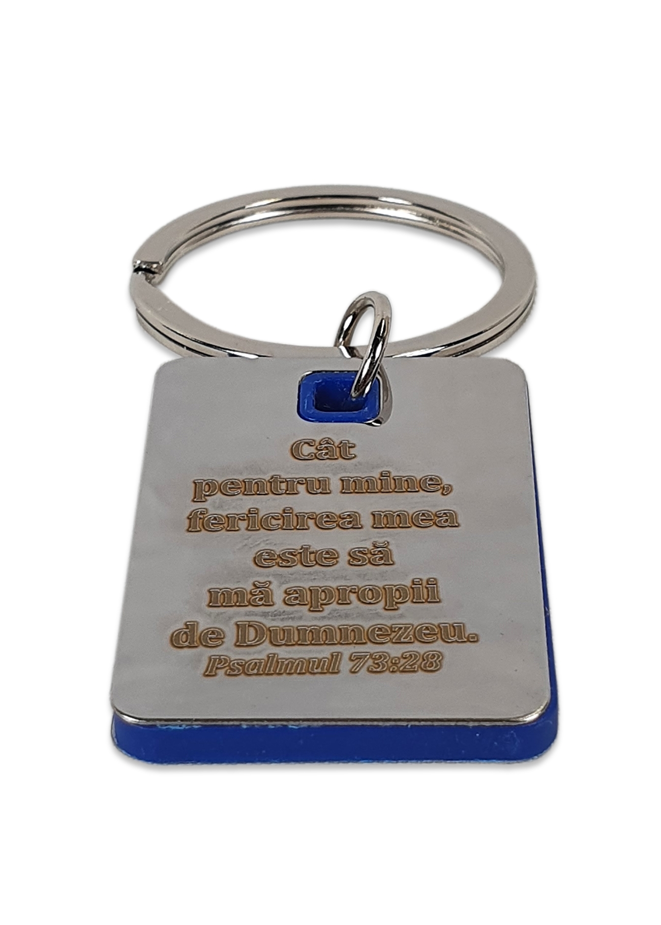 Breloc metalic cu placuta interioara albastra din ABS - "Cat pentru mine, fericirea mea este sa ma apropii de Dumnezeu" Breloc metalic cu placuta interioara albastra din ABS - "Cat pentru mine, fericirea mea este sa ma apropii de Dumnezeu"