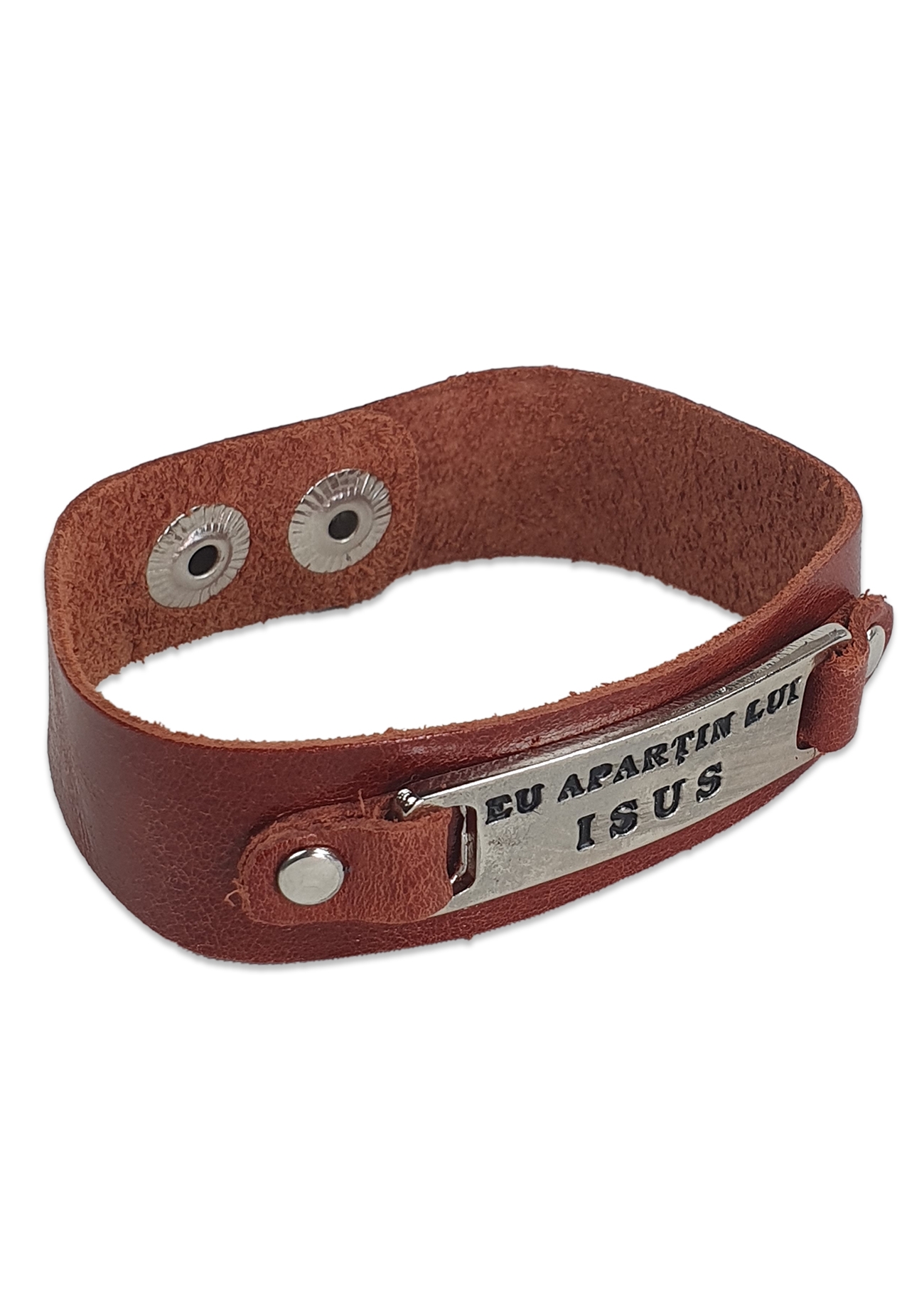 Bratara din piele, maro roscat - Eu apartin lui Isus