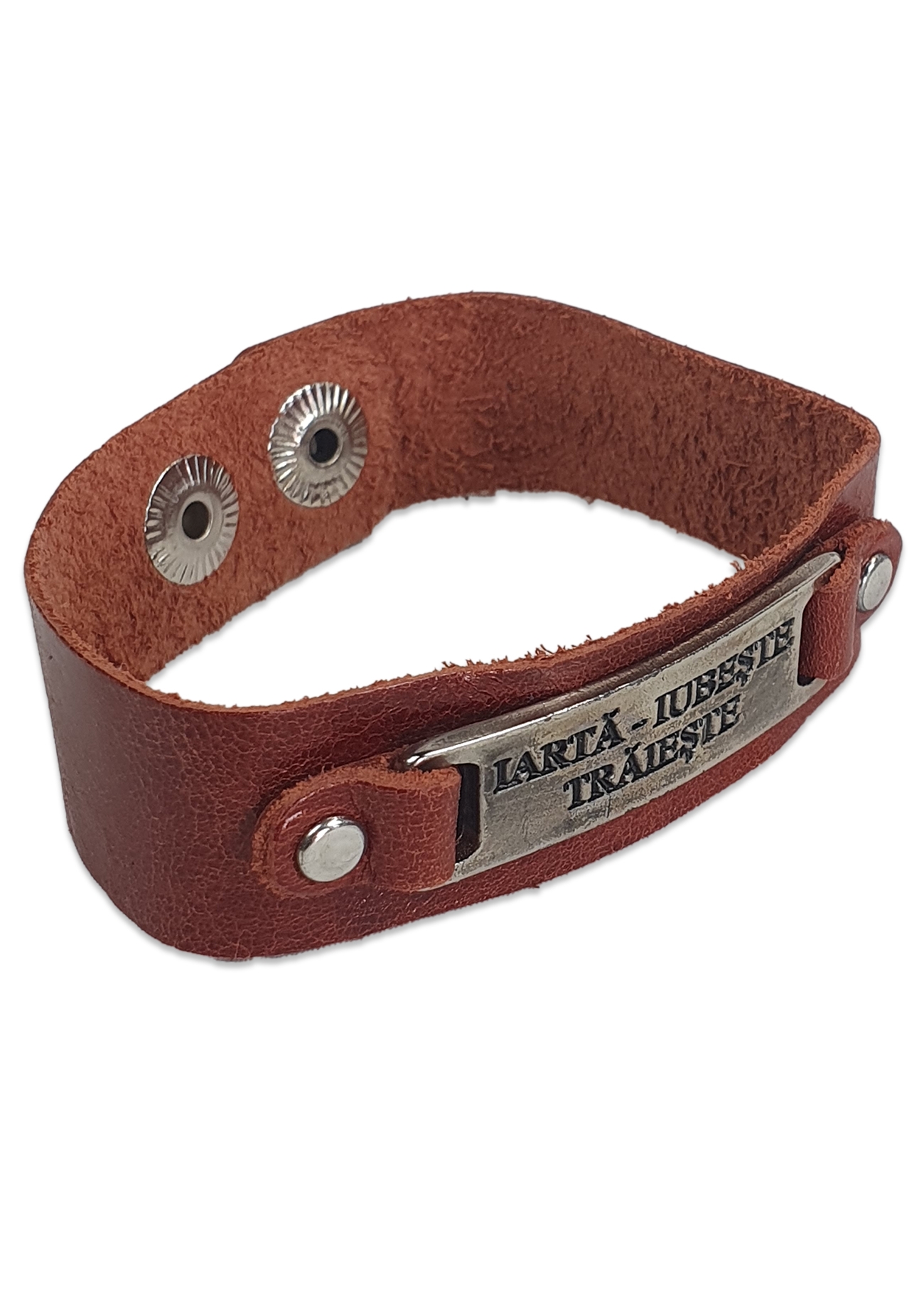 Bratara din piele, maro roscat - Iarta - iubeste, traieste