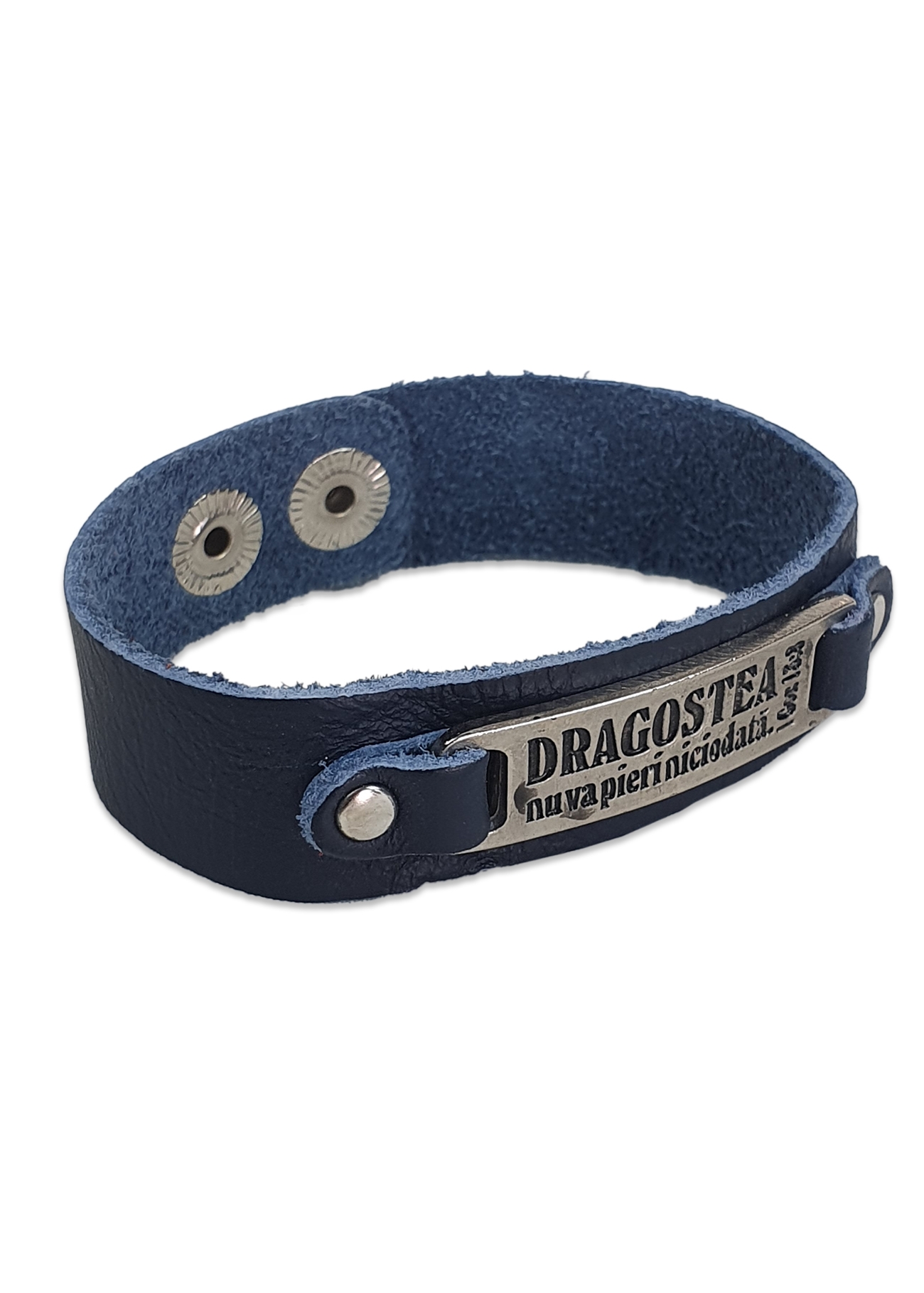 Bratara din piele, bleumarin - "Dragostea nu va pieri niciodata" Bratara din piele, bleumarin - "Dragostea nu va pieri niciodata"