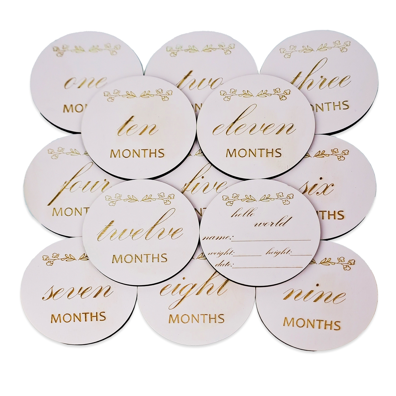 Set 13 carduri de tip milestone, din lemn, pentru poze bebelusi (roz pal) Set 13 carduri de tip milestone, din lemn, pentru poze bebelusi (roz pal)