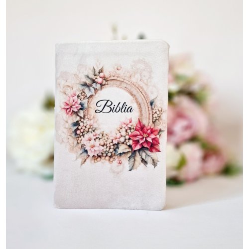 Biblia handmade, model 10, coperta de catifea, flexibila, marime medie, margini aurii, index, cuv. lui Isus cu rosu [SI 057 CAT]