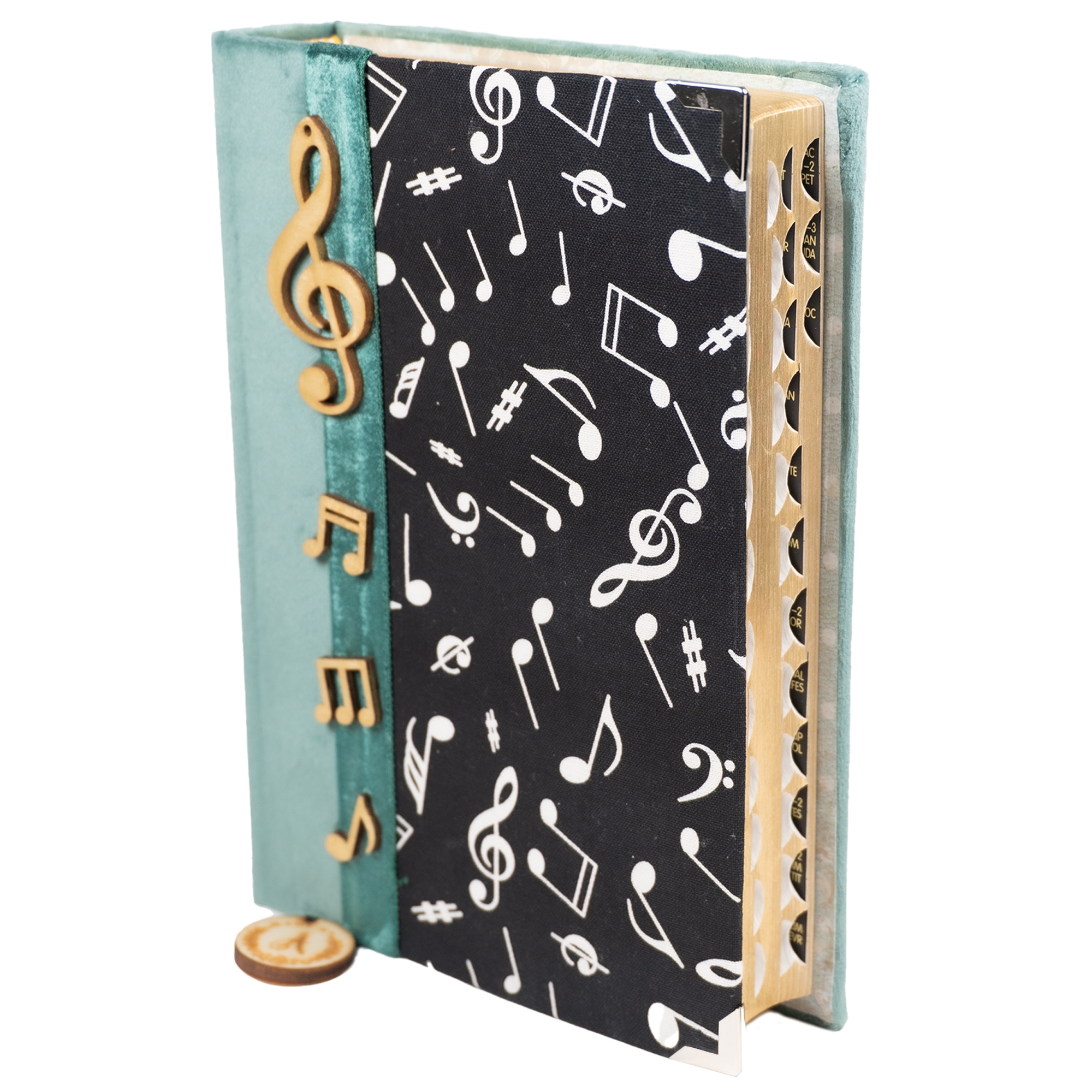 Biblia handmade, model 115, marime medie, coperta tare textila, margini aurii, index, cuv. lui Isus cu rosu [SI 057 HM]