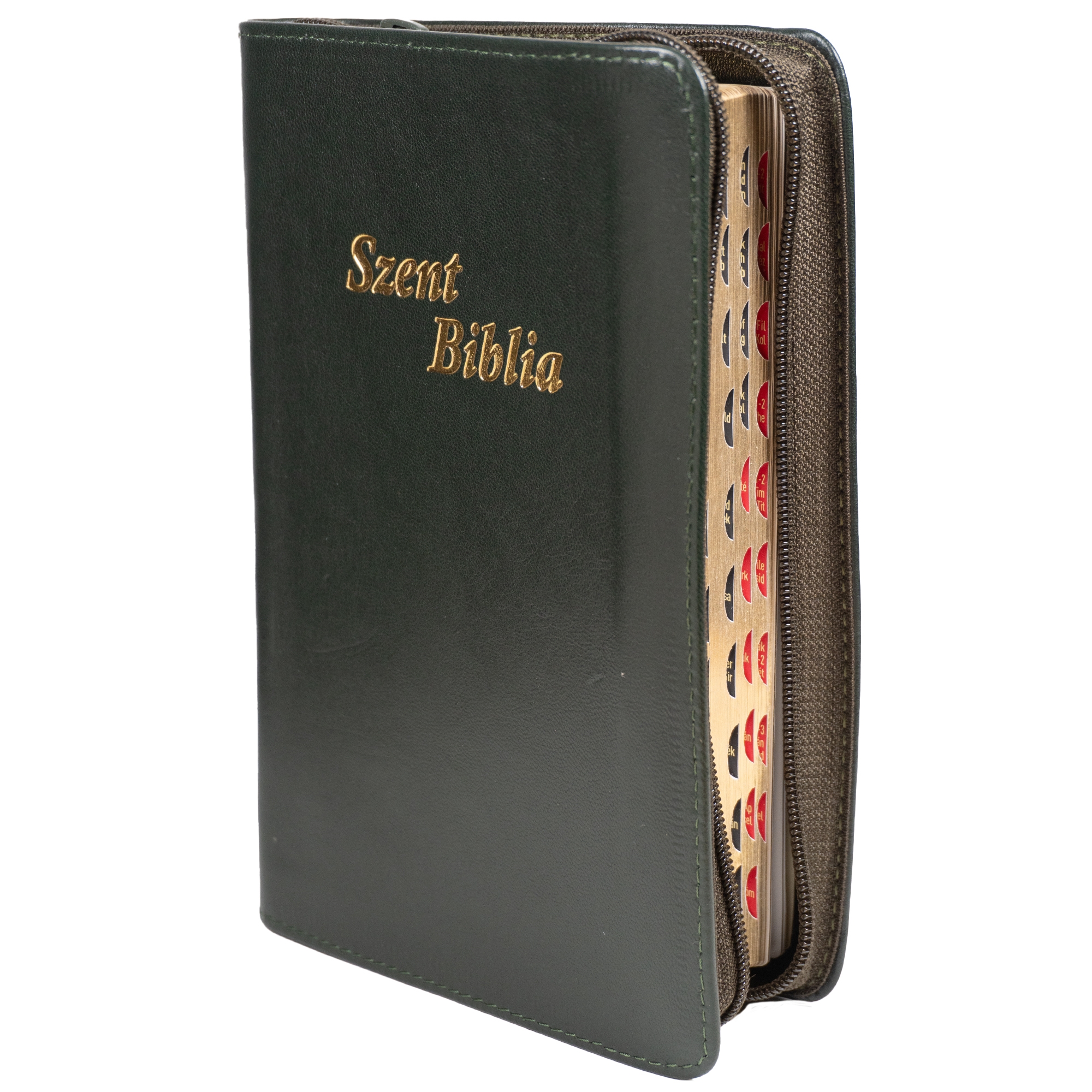 Szent Biblia, Közepes Biblia, culoare, sötétzöld, Bőr, Cipzáras, Károli Gáspár Forditása - Biblia medie, piele, in lb. maghiara cu fermoar [057 PFI]