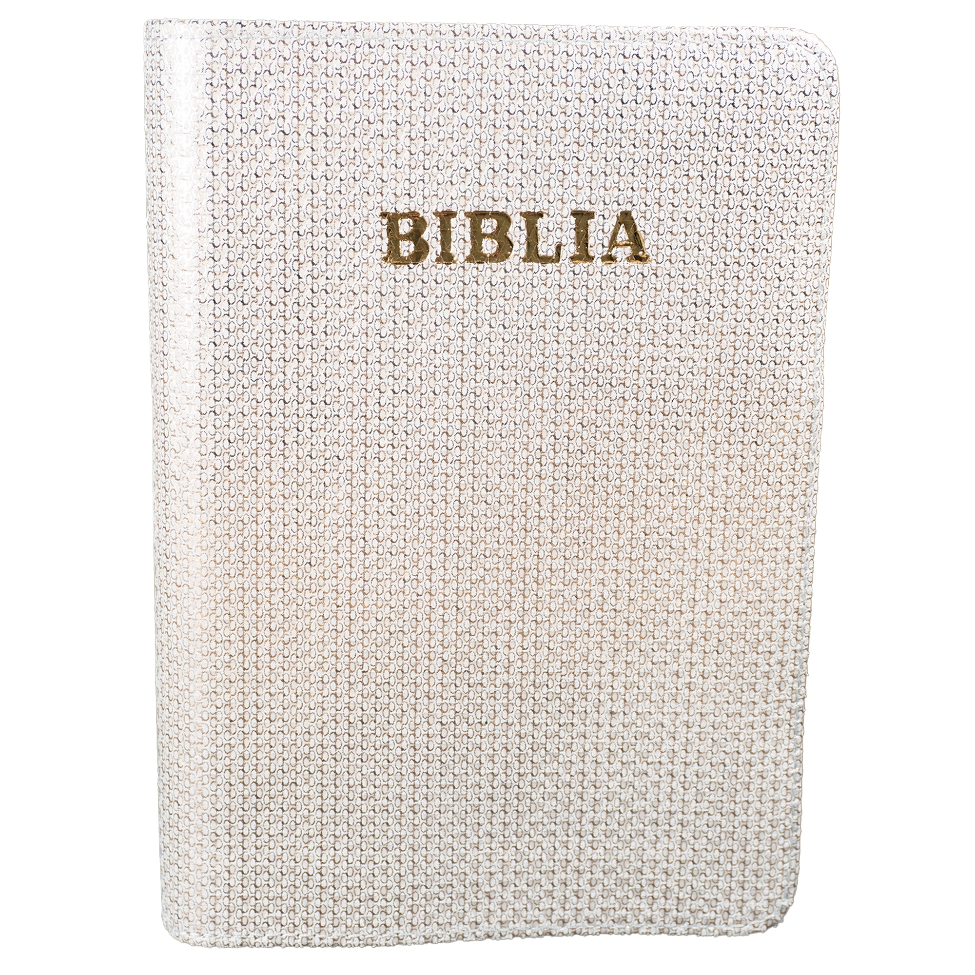 Biblie din piele, marime medie, texturată argintiu cu auriu, fermoar, index, margini aurii, cuv. lui Isus cu rosu [SB 057 PFI]