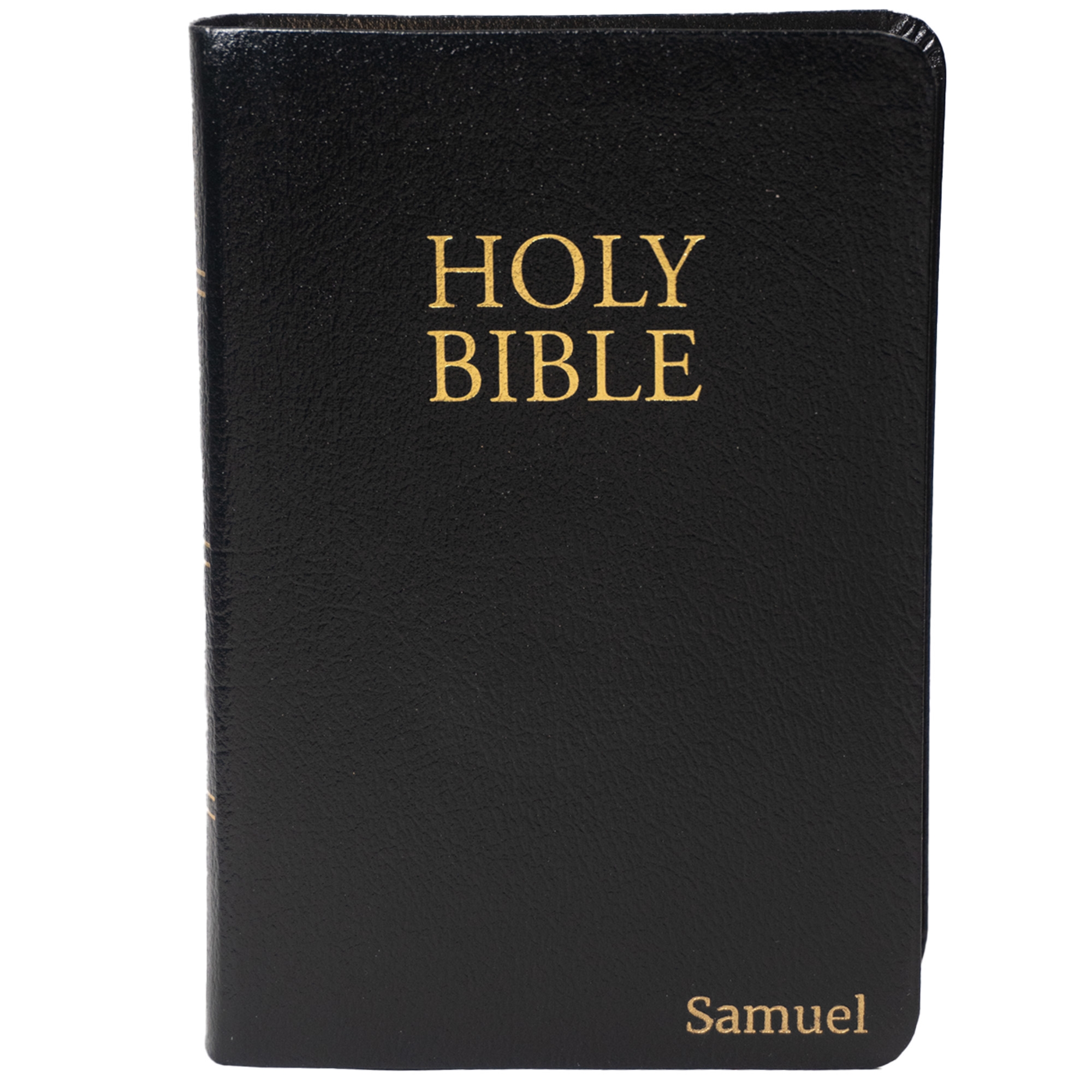 Biblie personalizată cu numele Samuel - Biblia in limba engleza, King James Version, marime mica, coperta din piele neagra, cuv. lui Isus cu rosu, margini aurite Biblie personalizată cu numele Samuel - Biblia in limba engleza, King James Version, marime mica, coperta din piele neagra, cuv. lui Isus cu rosu, margini aurite