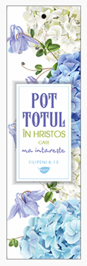 Semn de carte cu panglica mov deschis Verset:  "Pot totul în Hristos, care mă întăreşte." Filipeni 4:13 [31]