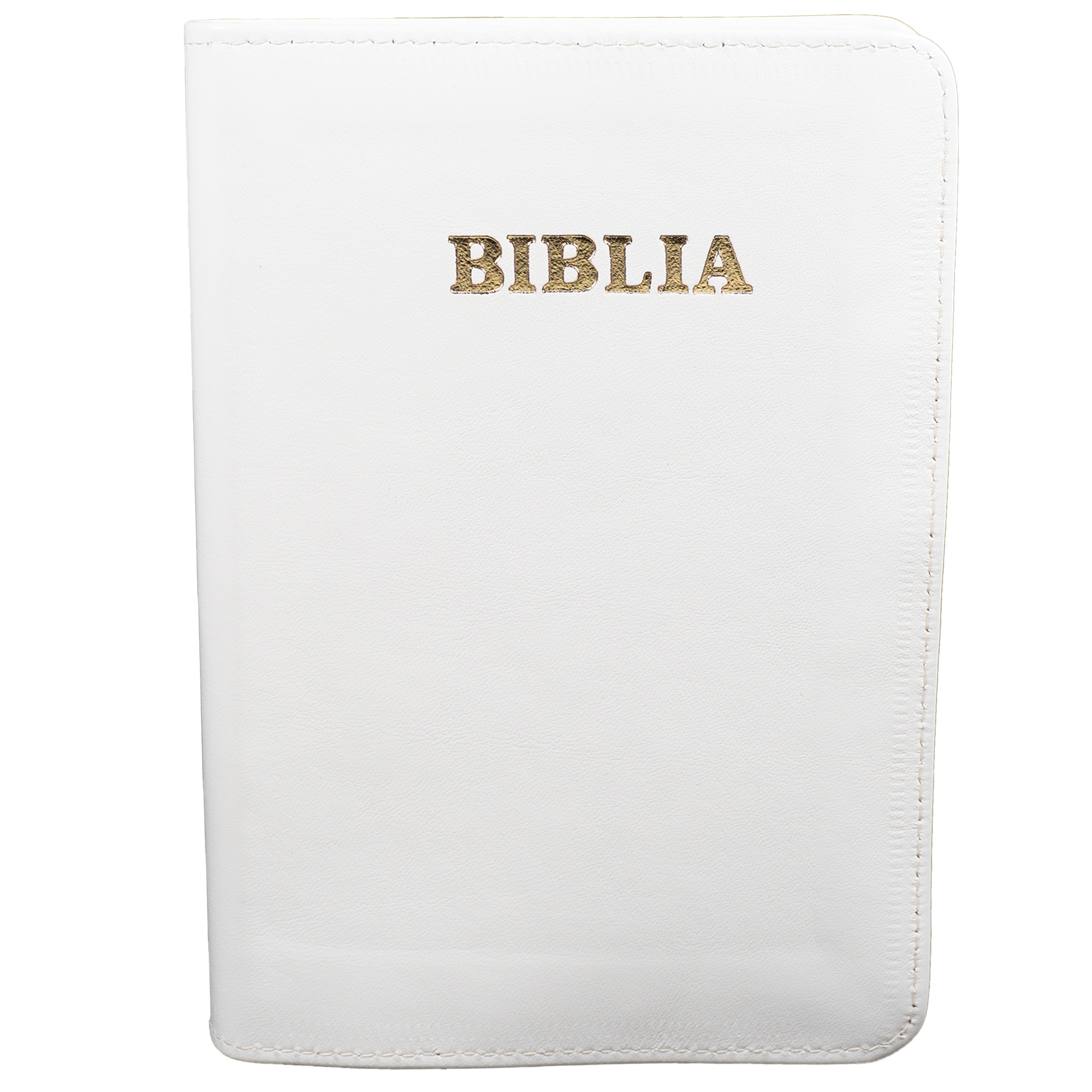 Biblie din piele, marime medie, alb murdar, fermoar, index, margini aurii, cuv. lui Isus cu rosu [SB 057 PFI]