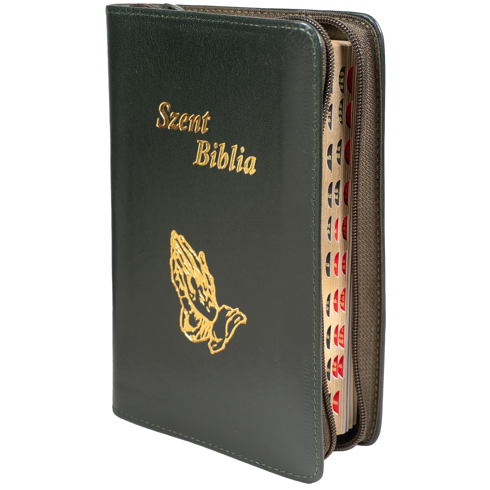 Szent Biblia, Közepes Biblia, culoare, sötétzöld, Bőr, Cipzáras, Károli Gáspár Forditása - Biblia medie, piele, in lb. maghiara cu fermoar [057 PFI]