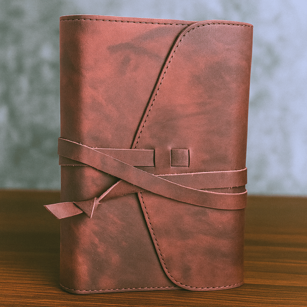 Biblia in husa handmade piele autentica, cu clapeta si snur, marime medie, bordo, index, margini aurii, cuv. lui Isus cu rosu [057 SNU]