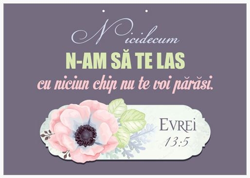 Poster cu verset A4 -Verset:  "Nicidecum n-am să te las, cu niciun chip nu te voi părăsi." Evrei 13:5   [115]