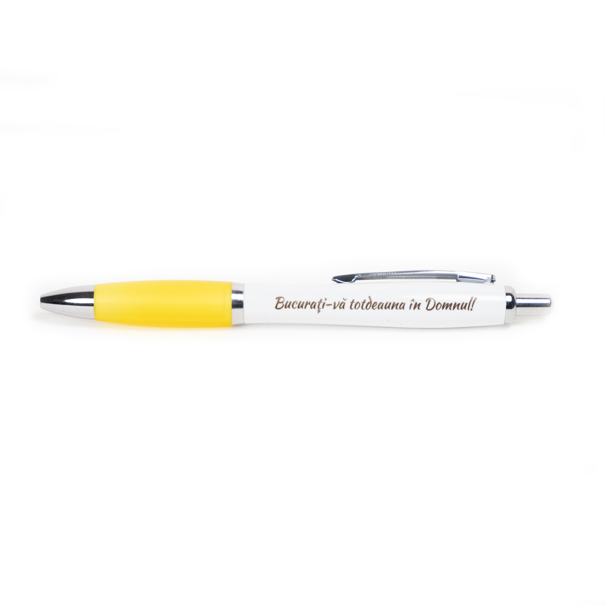 Pix cu mesaj crestin - Bucurați-vă totdeauna în Domnul!  (alb-galben) Pix cu mesaj crestin - Bucurați-vă totdeauna în Domnul!  (alb-galben)