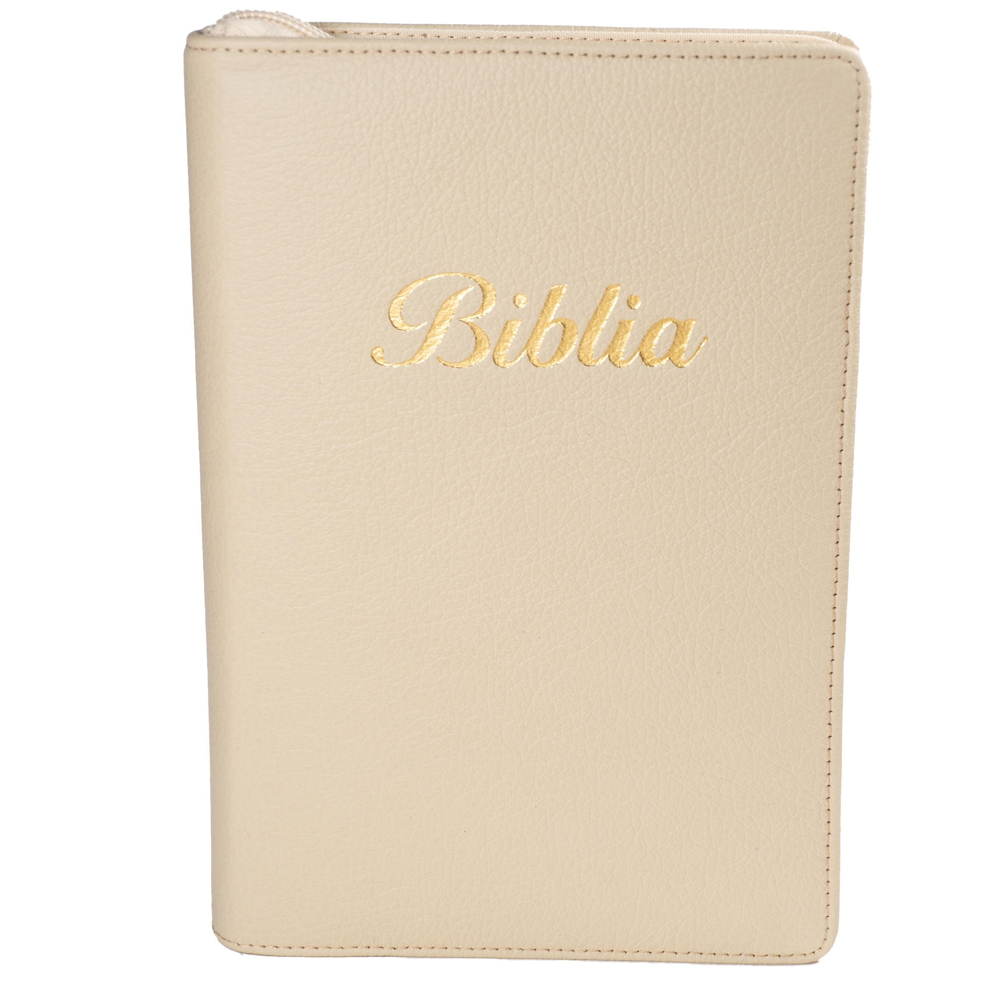 Biblia marime medie, crem, piele, fermoar, margini aurii, index, cuv. lui Isus cu rosu [MAR 057 PFI]