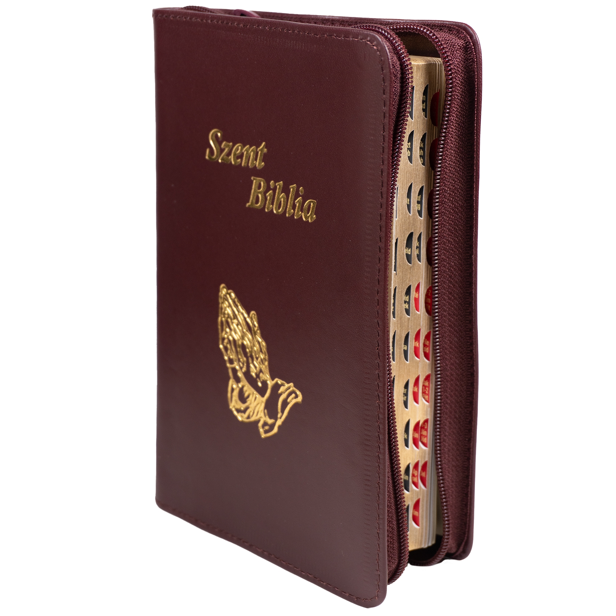 Szent Biblia, Közepes Biblia, culoare, bordó, Bőr, Cipzáras, Károli Gáspár Forditása - Biblia medie, piele, in lb. maghiara cu fermoar [057 PFI]