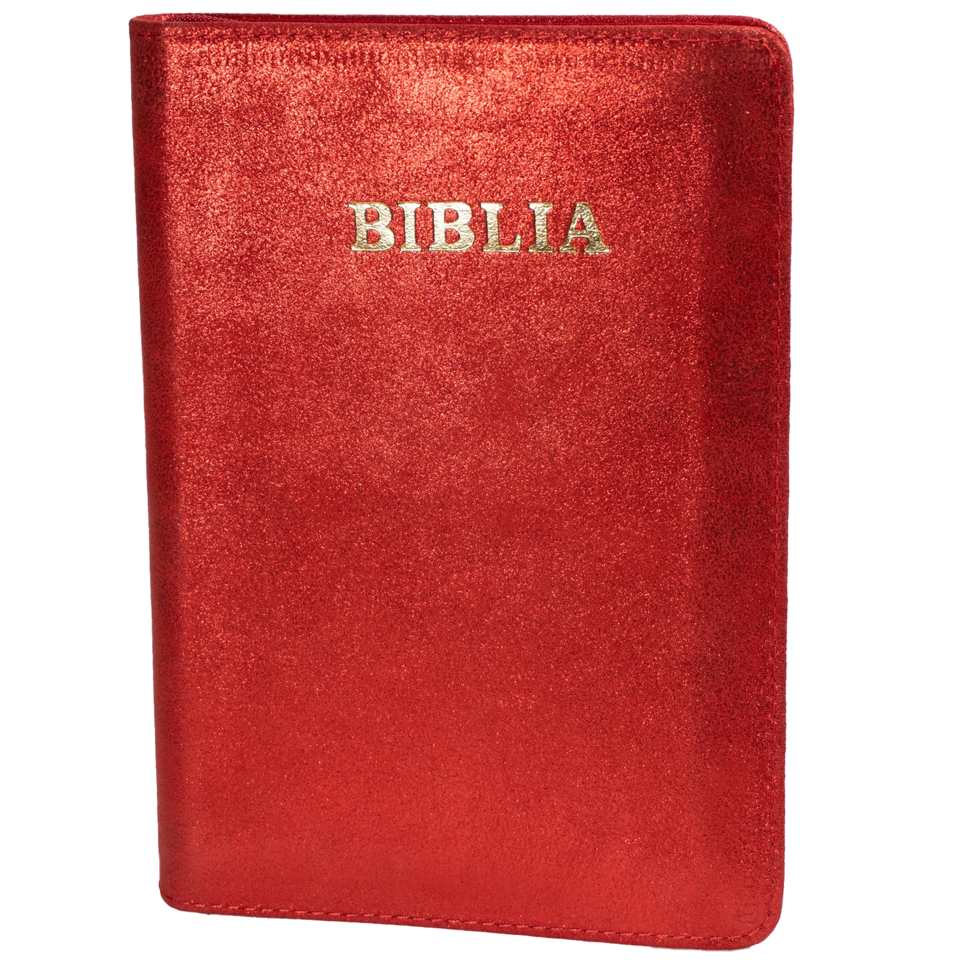 Biblie din piele, marime medie, culoare, roșu sidefat, fermoar, margini albe,  cuv. lui Isus cu rosu [053]