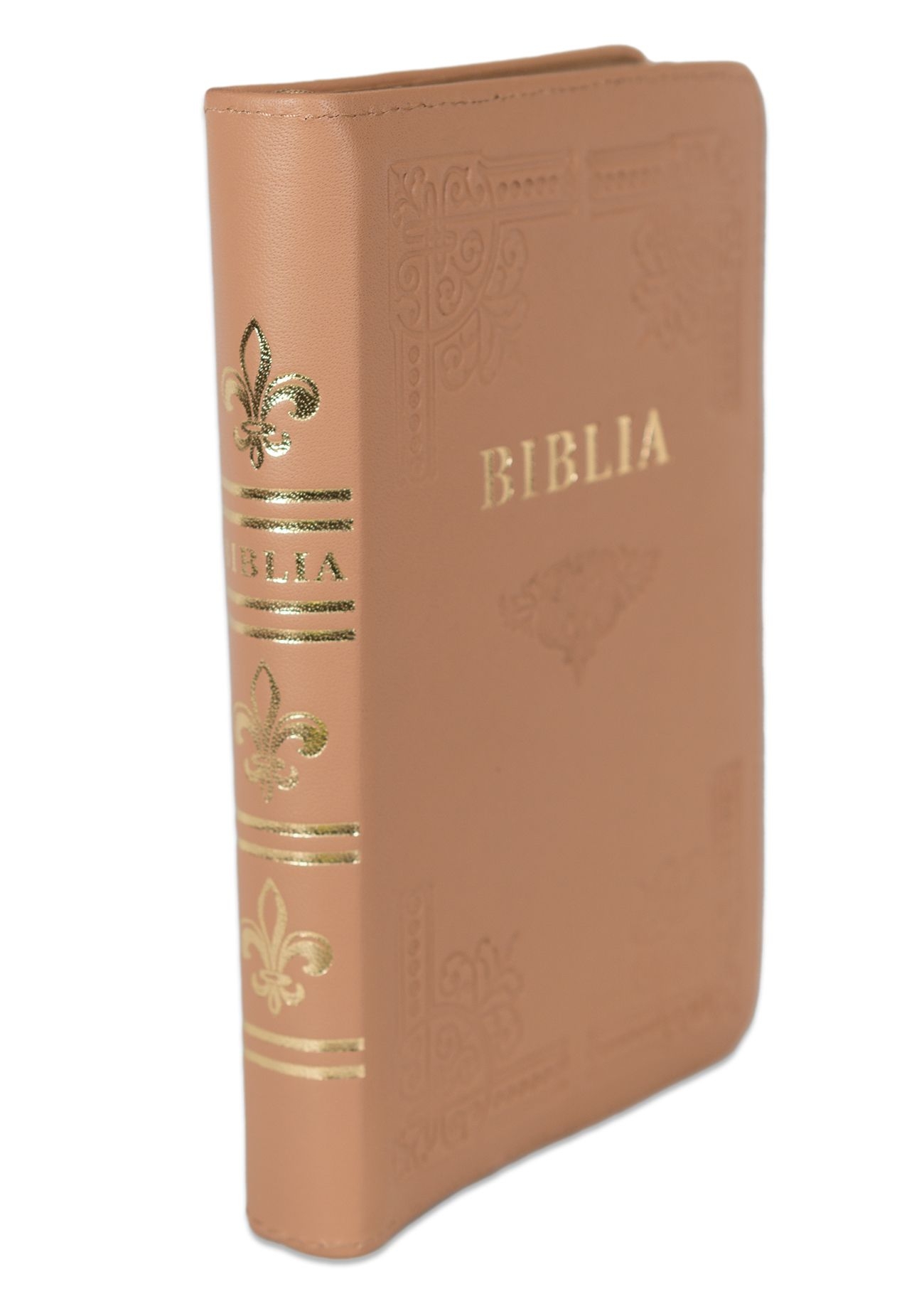 Biblia din piele, handmade, marime medie, culoare crem,fermoar, margini aurii cu index, cuv. lui Isus cu rosu [057 HM]
