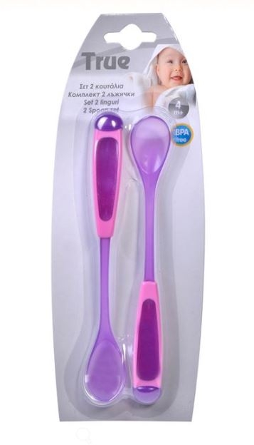 Linguri de plastic, mov-roz - 2 buc. (4m+) Linguri de plastic, mov-roz - 2 buc. (4m+)