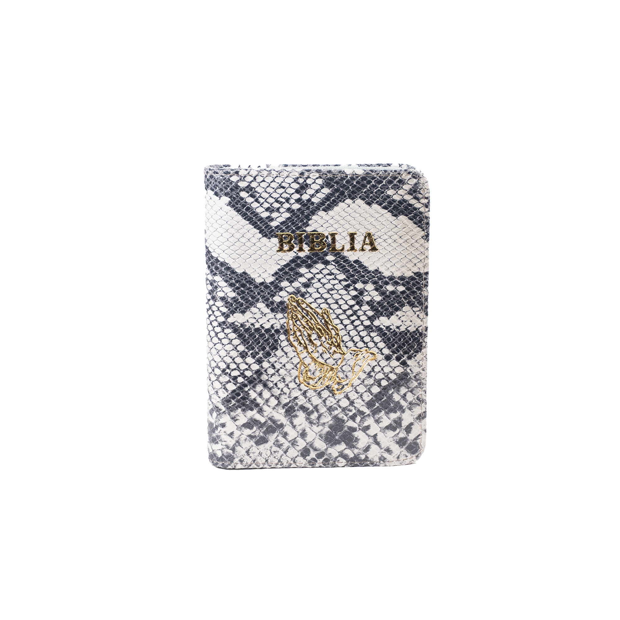 Biblie din piele, marime medie, culoare gri cu negru, texturat, fermoar, index, margini aurii, cuv. lui Isus cu rosu [SB 057 PFI]