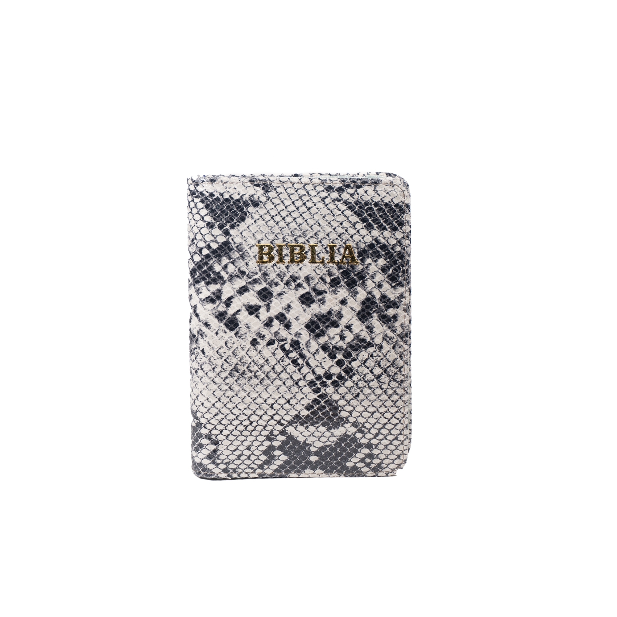 Biblie din piele, marime medie, gri cu negru texturat, fermoar, index, margini aurii, cuv. lui Isus cu rosu [SB 057 PFI]