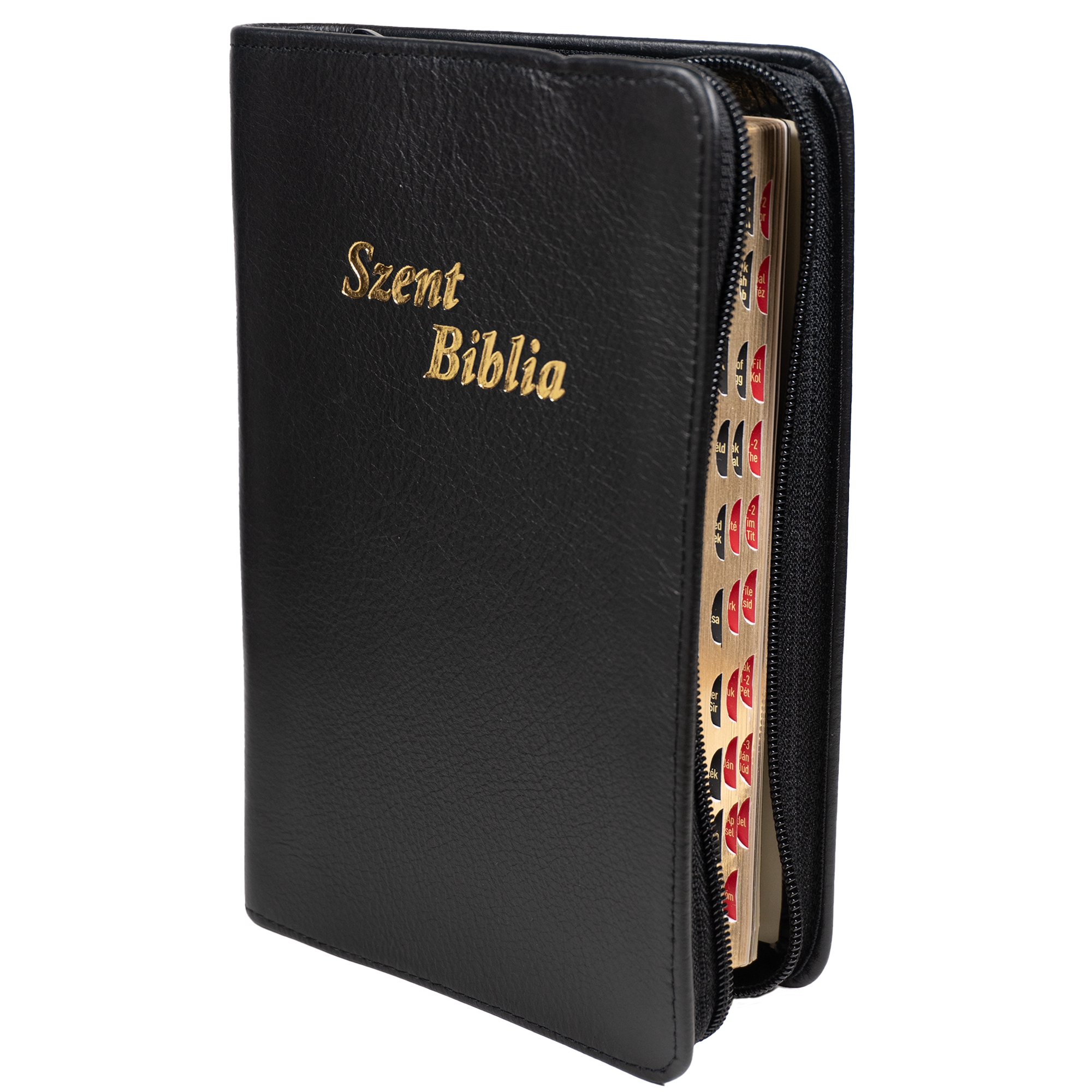 Szent Biblia, Közepes Biblia, culoare, fekete, Bőr, Cipzáras, Károli Gáspár Forditása - Biblia medie, piele, in lb. maghiara cu fermoar [057 PFI]