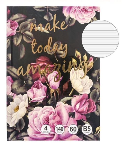 Caiet B5, negru - Flori - Make today amazing(17.6x25cm) Caiet B5, negru - Flori - Make today amazing(17.6x25cm)