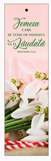 Semn de carte cu panglica roz pal - Verset:  "Femeia care se teme de Domnul va fi lăudată." Proverbe 31:30 [44]