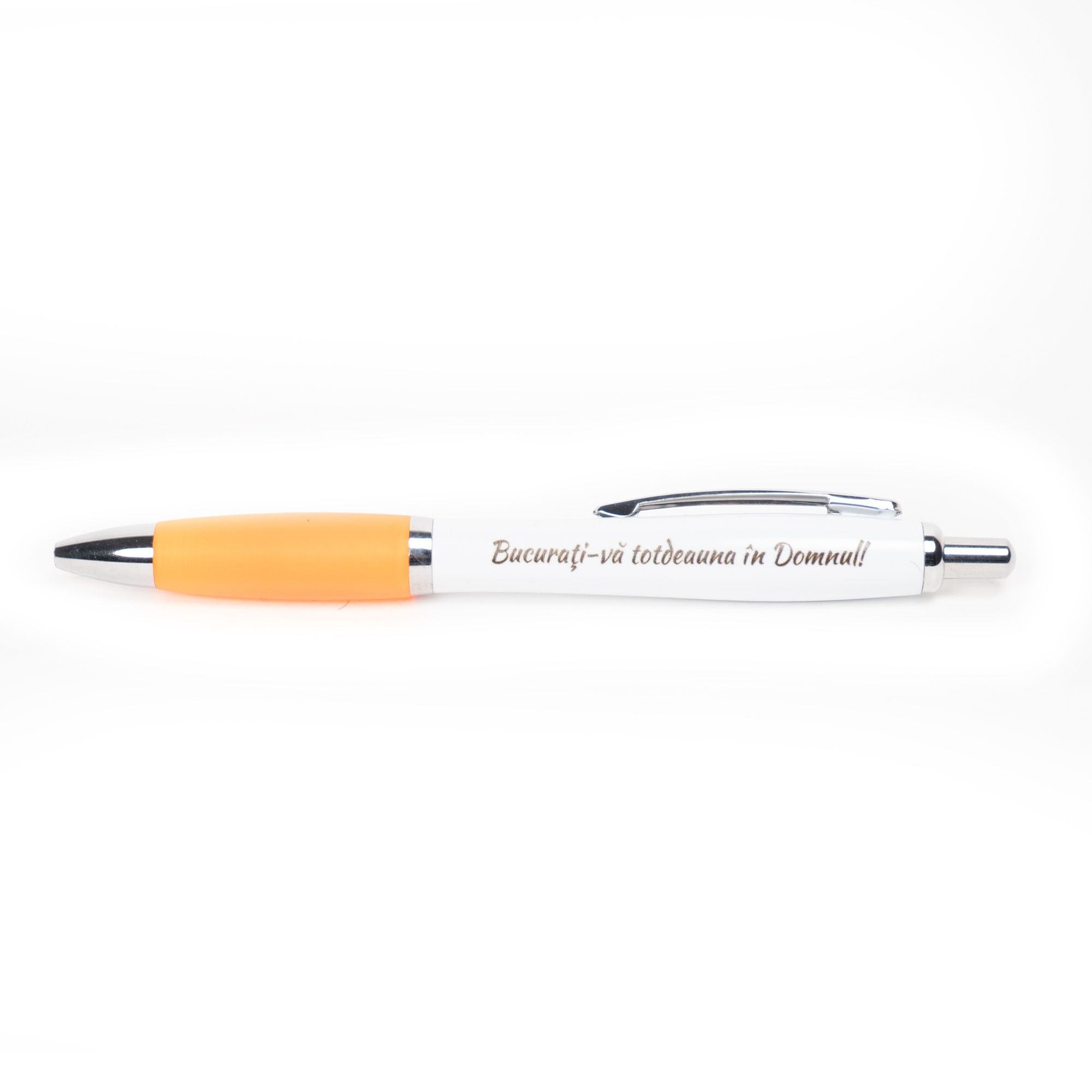 Pix cu mesaj crestin - Bucurați-vă totdeauna în Domnul!  (alb-portocaliu) Pix cu mesaj crestin - Bucurați-vă totdeauna în Domnul!  (alb-portocaliu)