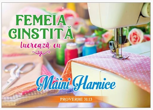Poster cu verset A4 -Verset:  "Femeia cinstită lucrează cu mâini harnice." Proverbe 31:13    [123]