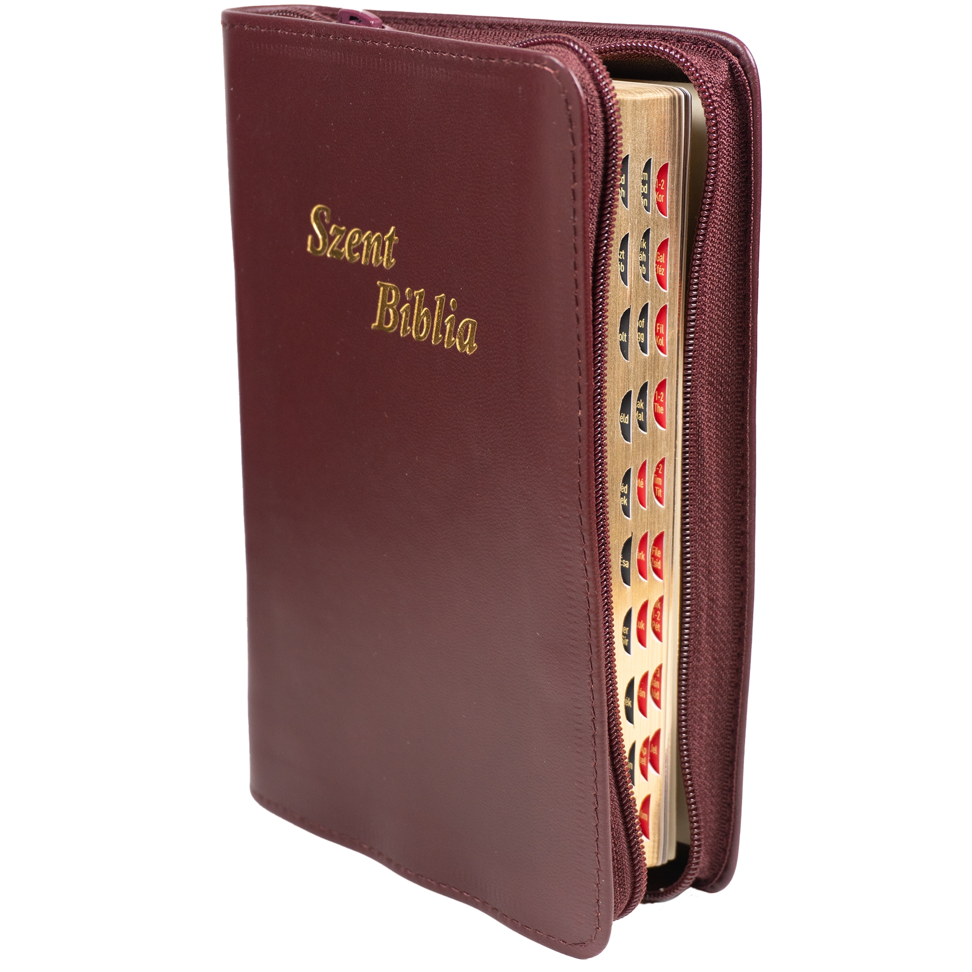 Szent Biblia, Közepes Biblia, culoare, bordó, Bőr, Cipzáras, Károli Gáspár Forditása - Biblia medie, piele, in lb. maghiara cu fermoar [057 PFI]