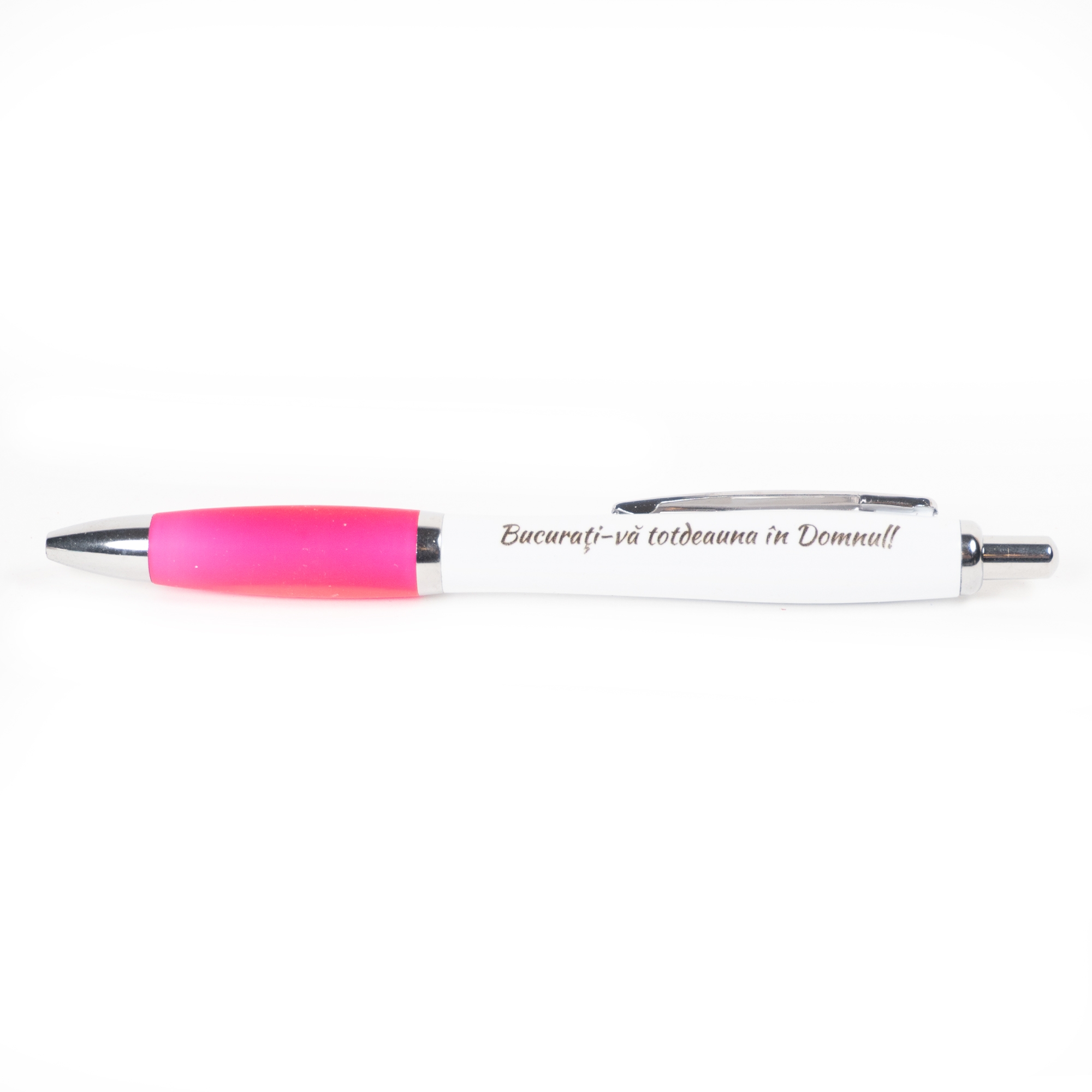 Pix cu mesaj crestin - Bucurați-vă totdeauna în Domnul!  (alb-roz) Pix cu mesaj crestin - Bucurați-vă totdeauna în Domnul!  (alb-roz)