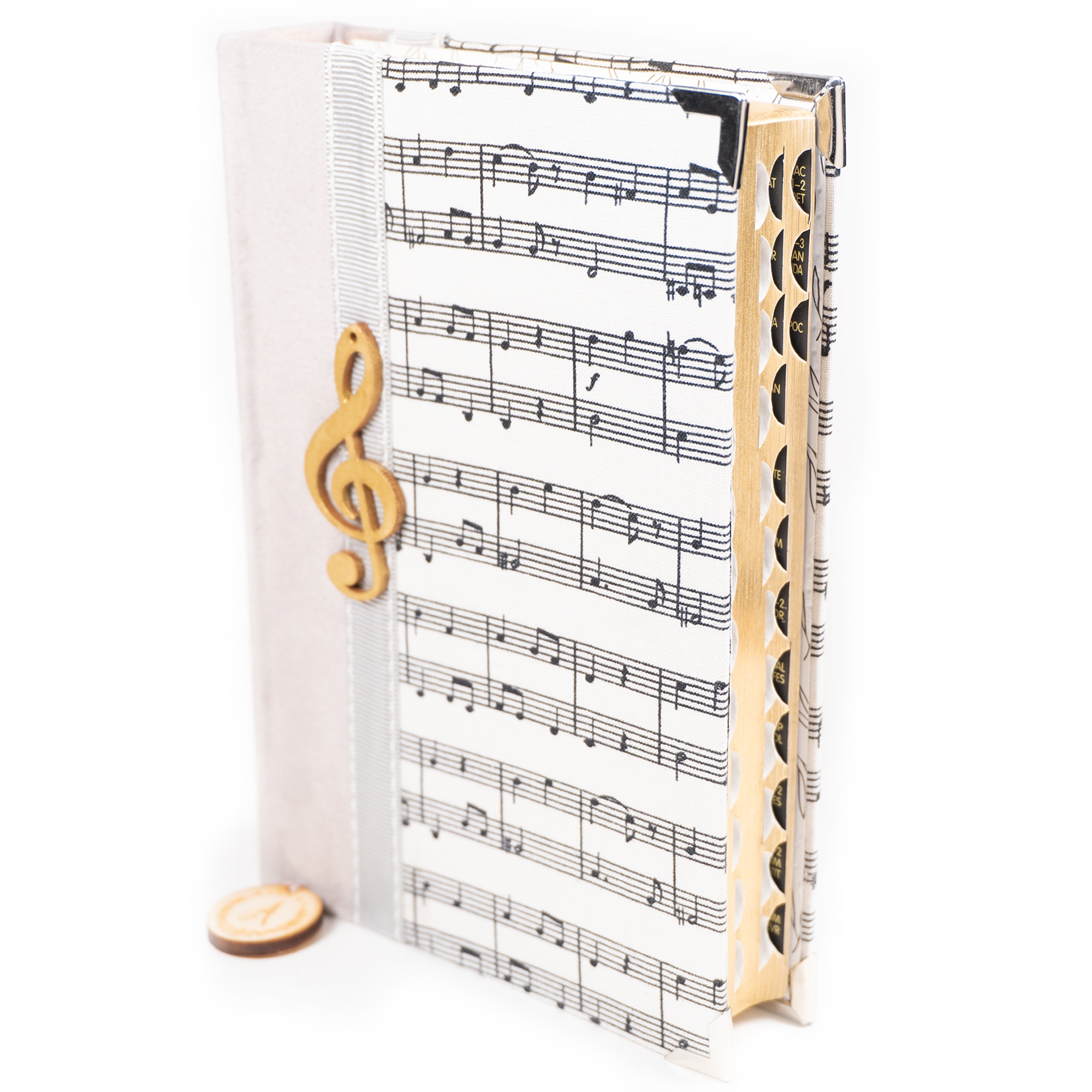 Biblia handmade, model 130, marime medie, coperta tare textila, margini aurii, index, cuv. lui Isus cu rosu [SI 057 HM]