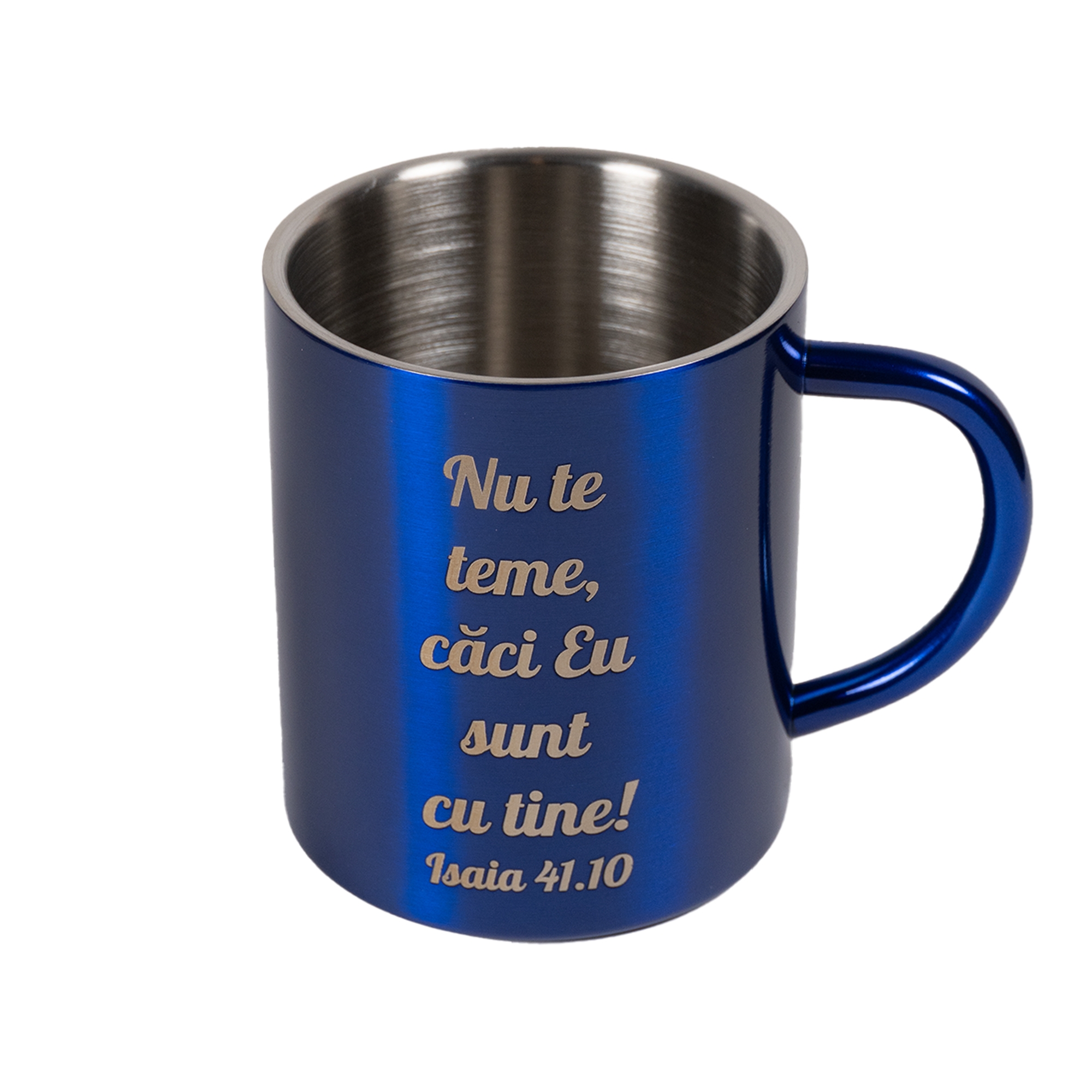 Cana metalica albastră - Nu te teme, căci eu sunt cu tine! (Isaia 41:10) Cana metalica albastră - Nu te teme, căci eu sunt cu tine! (Isaia 41:10)