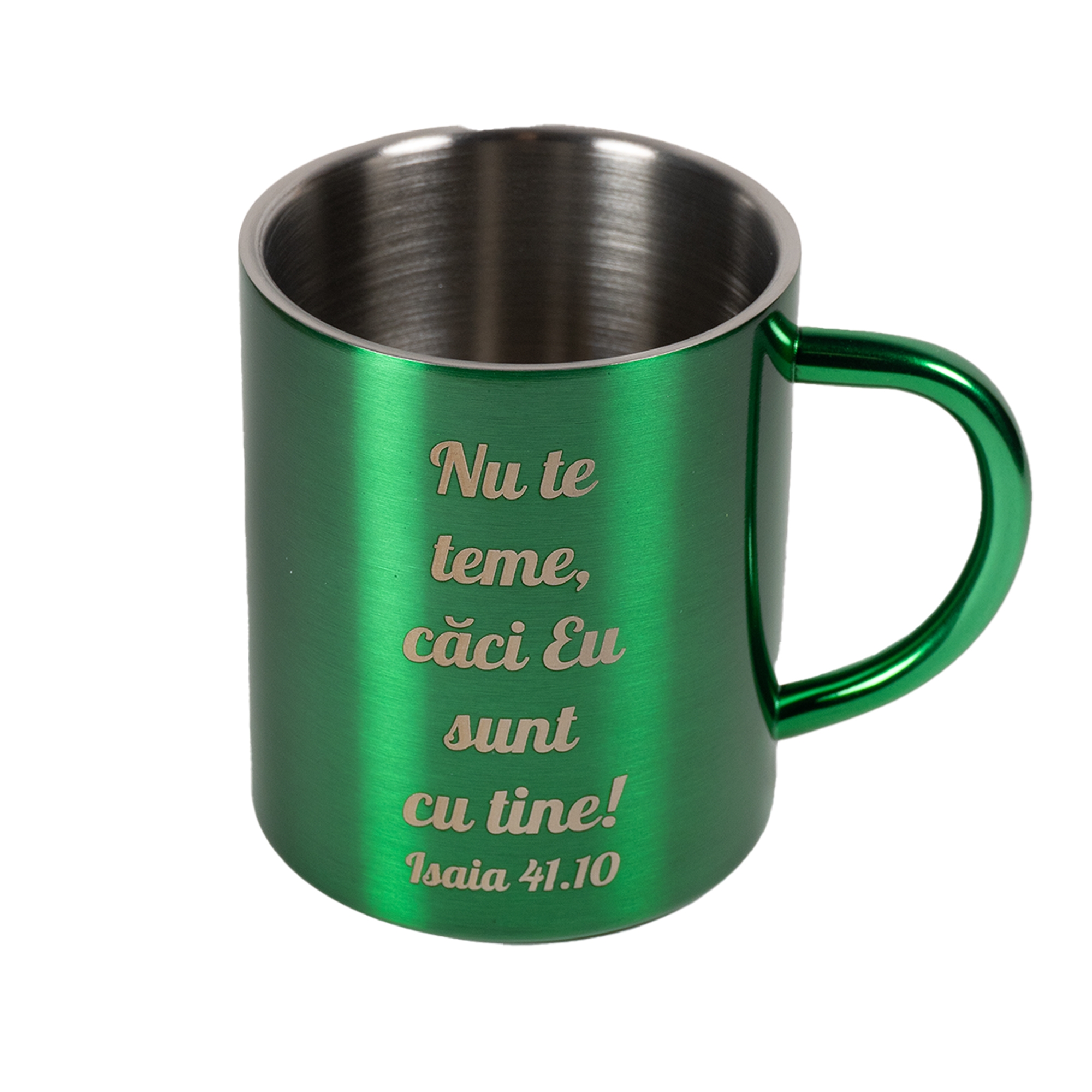 Cana metalica verde - Nu te teme, căci eu sunt cu tine! (Isaia 41:10) Cana metalica verde - Nu te teme, căci eu sunt cu tine! (Isaia 41:10)