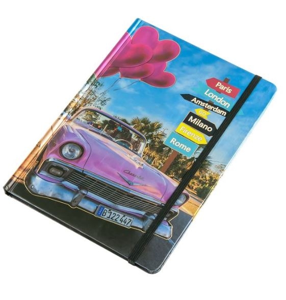 Caiet A5, albastru, masina roz, elastic negru - Paris, London, Amsterdam, Go, Milano, Firenze, Rome Caiet A5, albastru, masina roz, elastic negru - Paris, London, Amsterdam, Go, Milano, Firenze, Rome