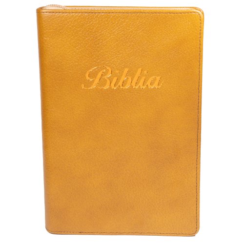 Biblia marime medie, maro, piele, fermoar, margini aurii, index, cuv. lui Isus cu rosu [MAR 057 PFI]