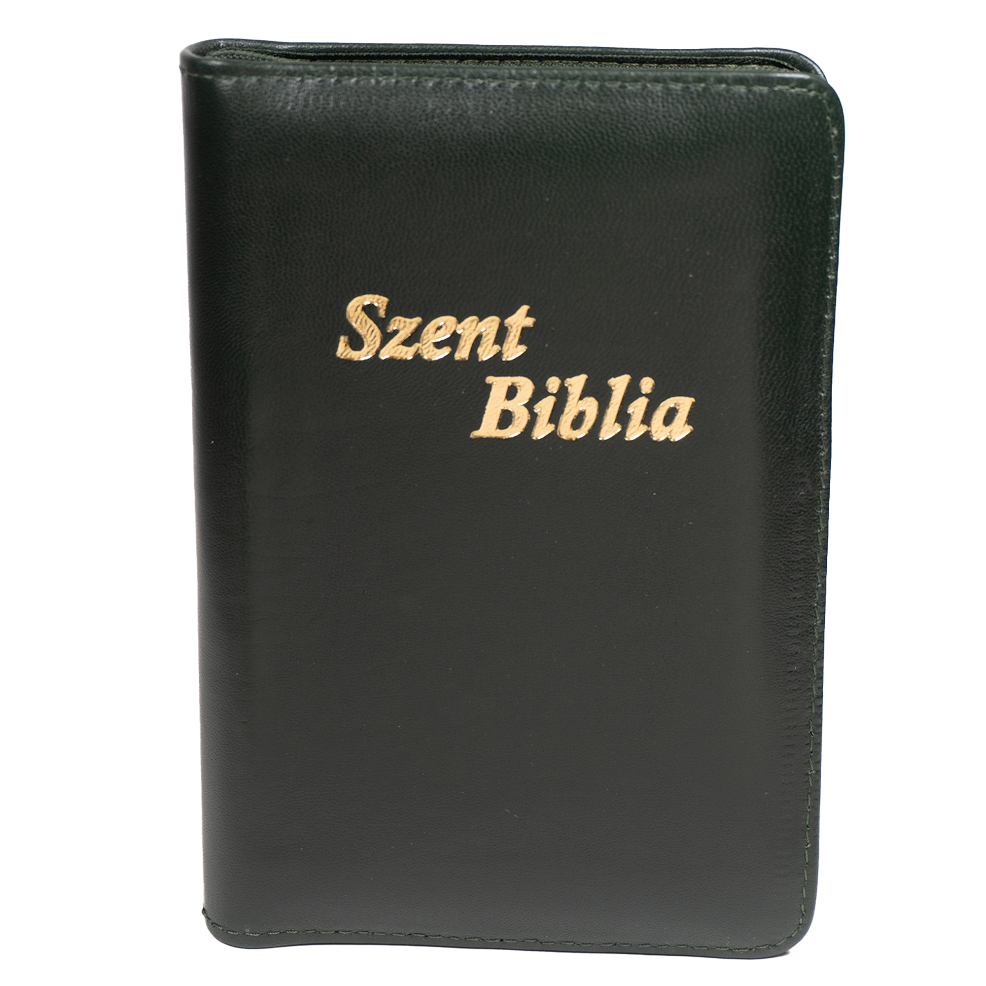 Szent Biblia, Mini Biblia, sötétzöld, Bőr, Cipzáros, Károli Gáspár Forditása (Biblia mica, piele, in lb. maghiara, fermoar) [043 PF]