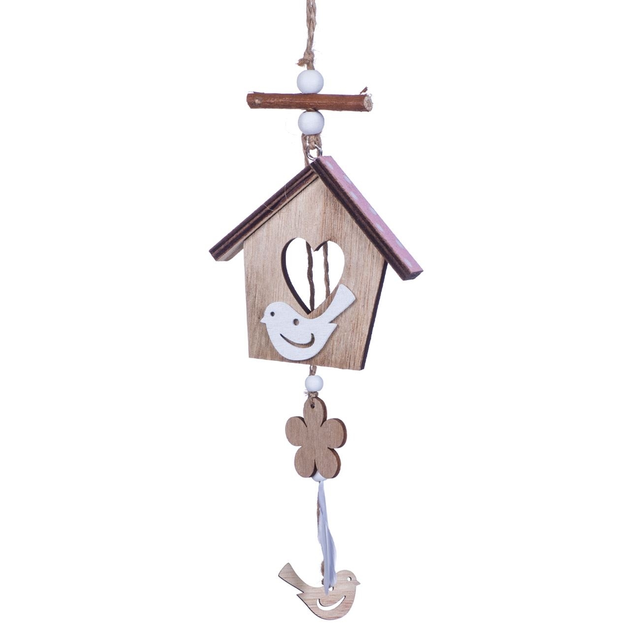 Agatatoare din lemn decorativa - Casa cu pasari (8x21cm) Agatatoare din lemn decorativa - Casa cu pasari (8x21cm)