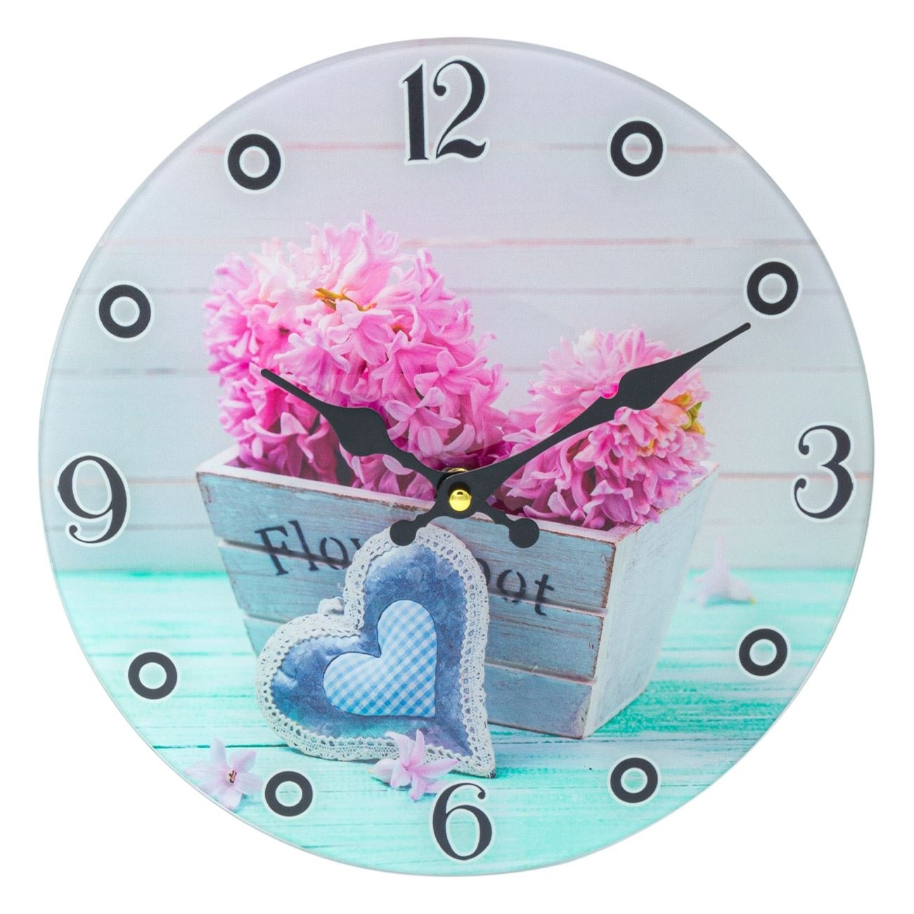 Ceas de perete rotund din sticla - flori (30cm) Ceas de perete rotund din sticla - flori (30cm)