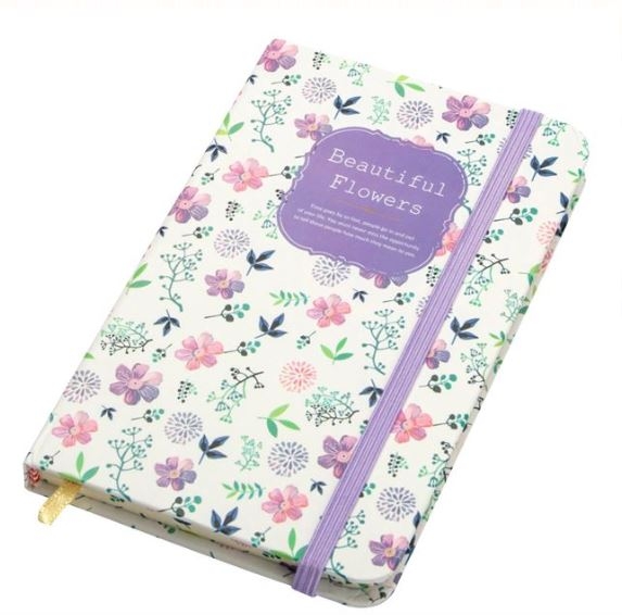 Carnetel A6, alb-mov, flori, elastic mov - Beautiful Flowers Carnetel A6, alb-mov, flori, elastic mov - Beautiful Flowers